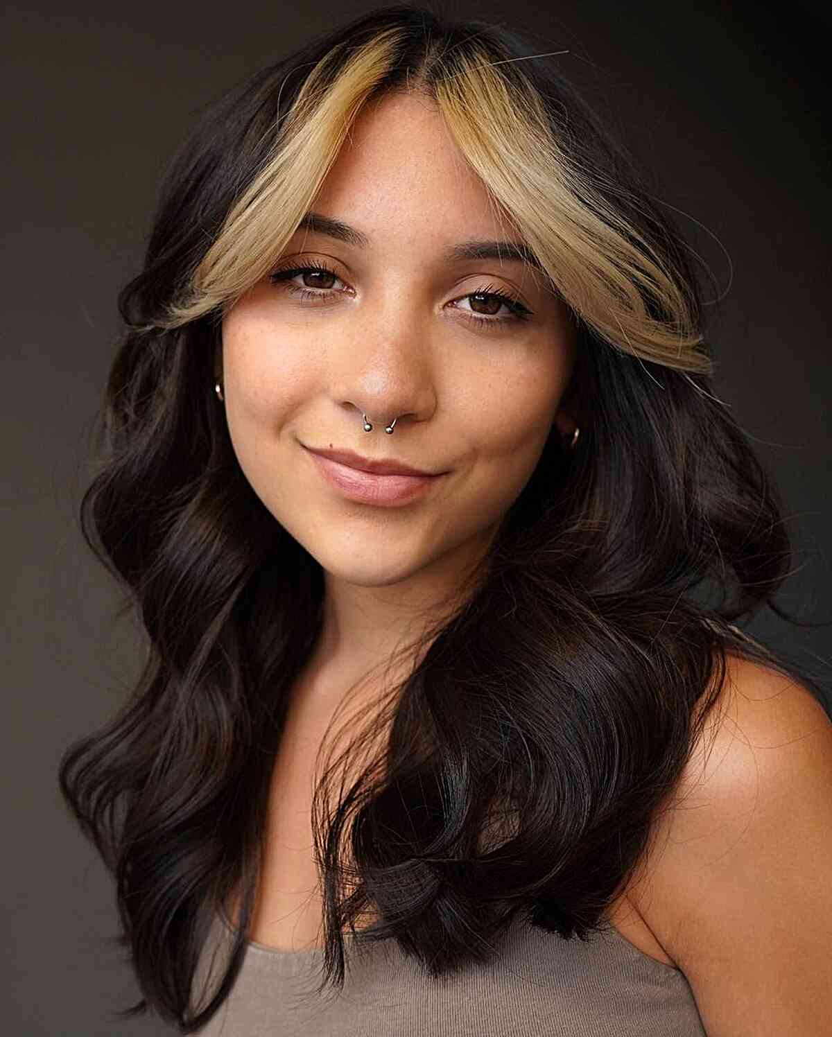 Highlighted Blonde Curtain Bangs on Medium-Length Hair