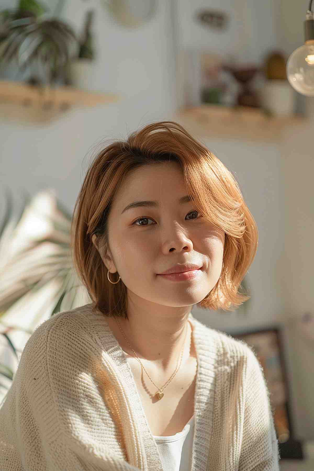 Young Woman with Medium Honey Blonde Wavy Bob