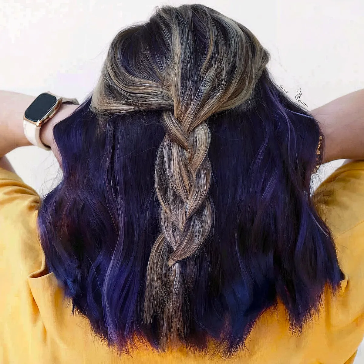 Indigo Peekaboo Highlights on Bronde Hair for Winter