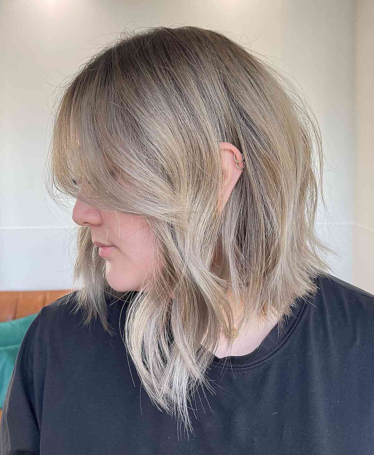 Stylish Long Inverted Bob with Bangs and Layers