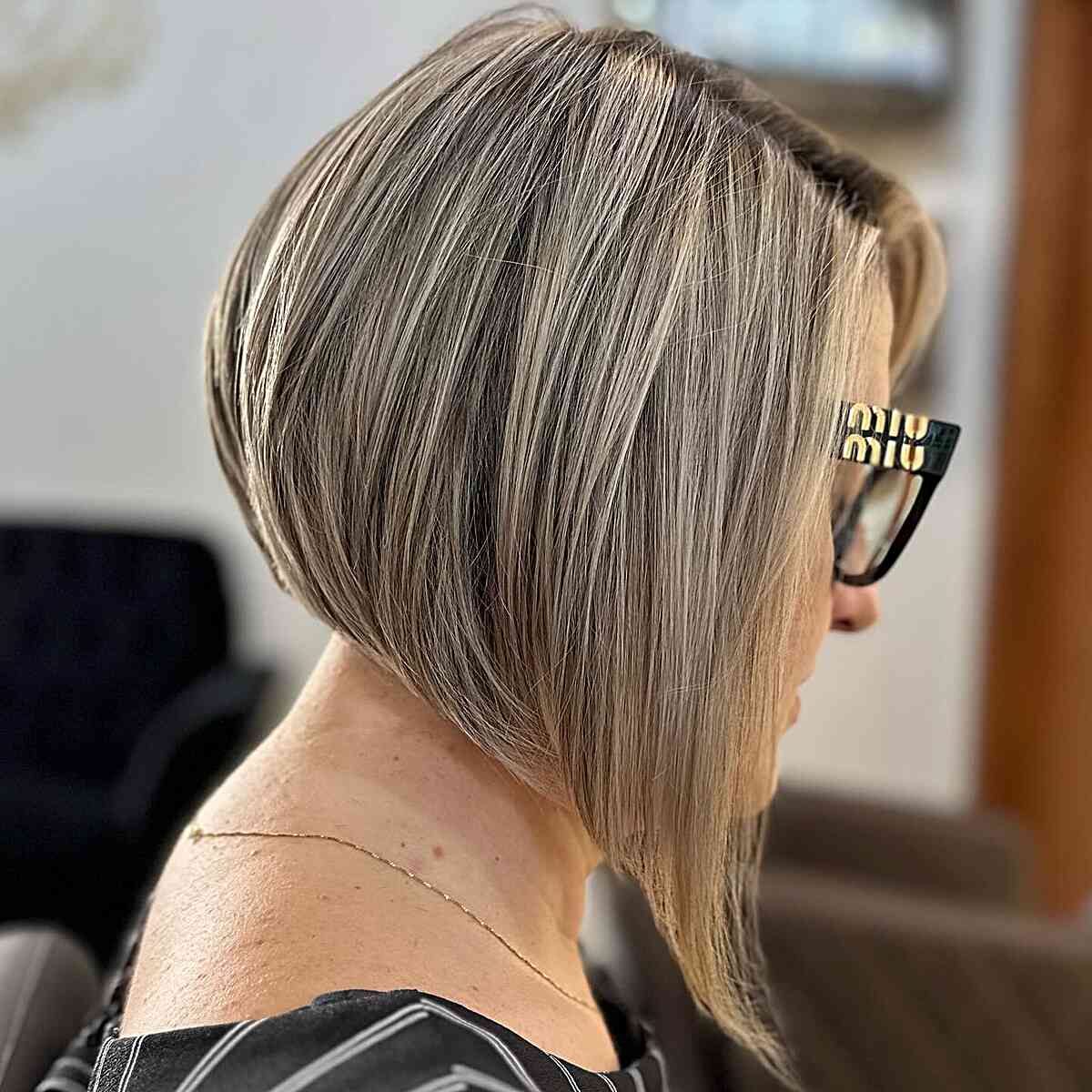 Inverted Bob with Lighter Highlights for mature women