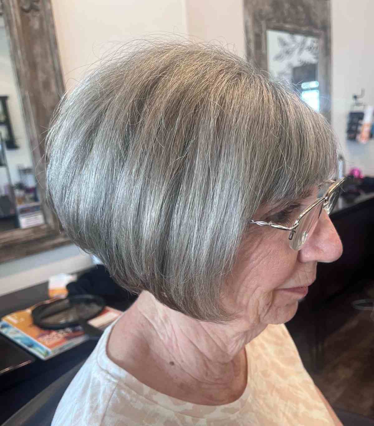 Inverted Wedge Bob Hairstyle for Thick Hair for Women Aged 70 and Above
