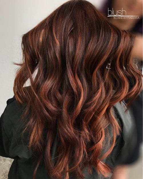 Irresistible Chocolate Brown Hair with Red Highlights Hairstyle