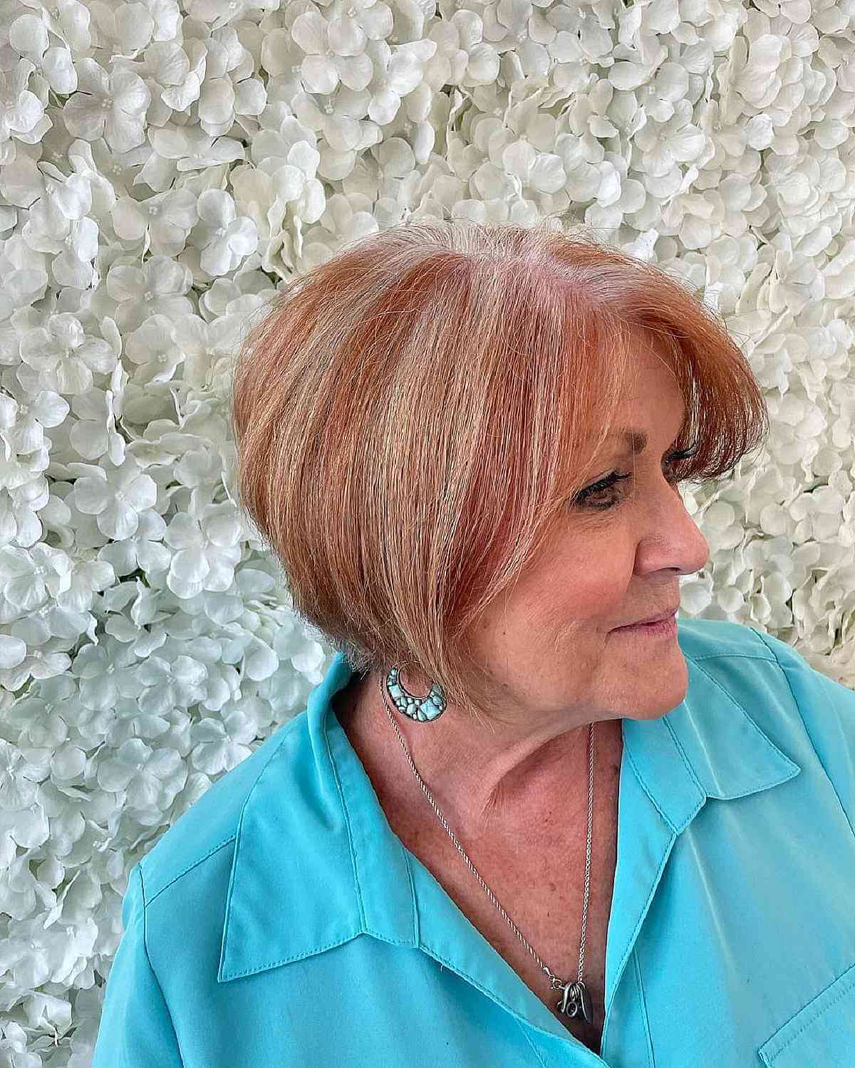 Jaw-Length Angled Bob with Golden Copper Accents