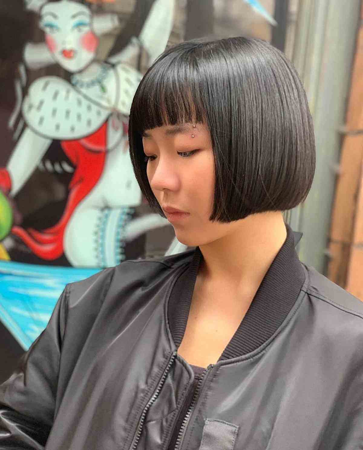 Jaw-Length Blunt Bob with Straight Bangs