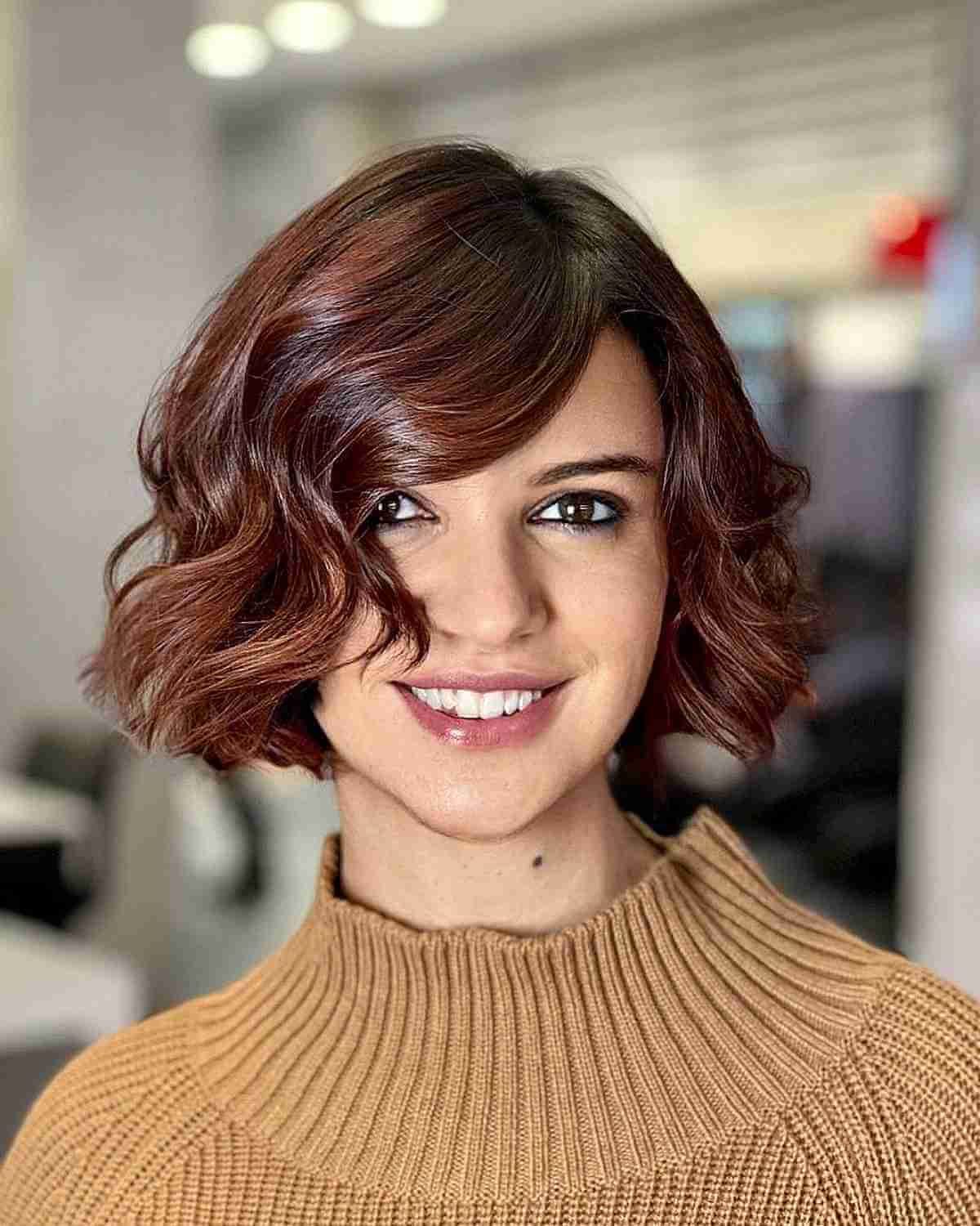 Jaw-Length Chocolate Bob Featuring Copper Highlights