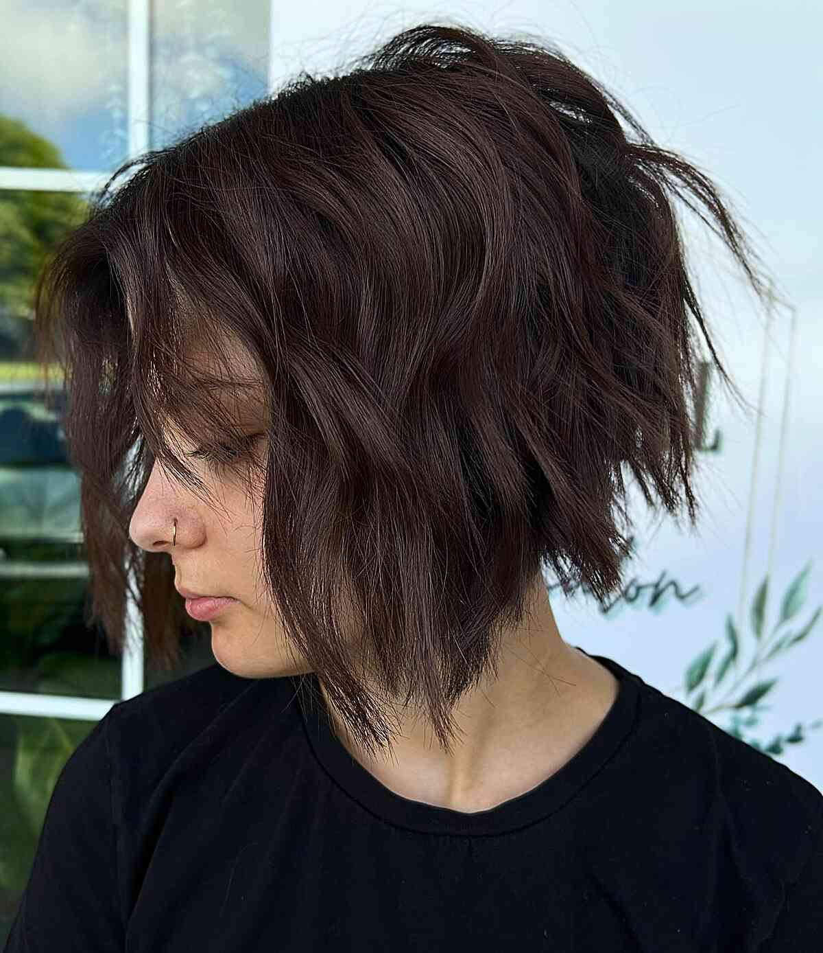 Jaw-Length Stacked Bob with Textured Choppy Waves