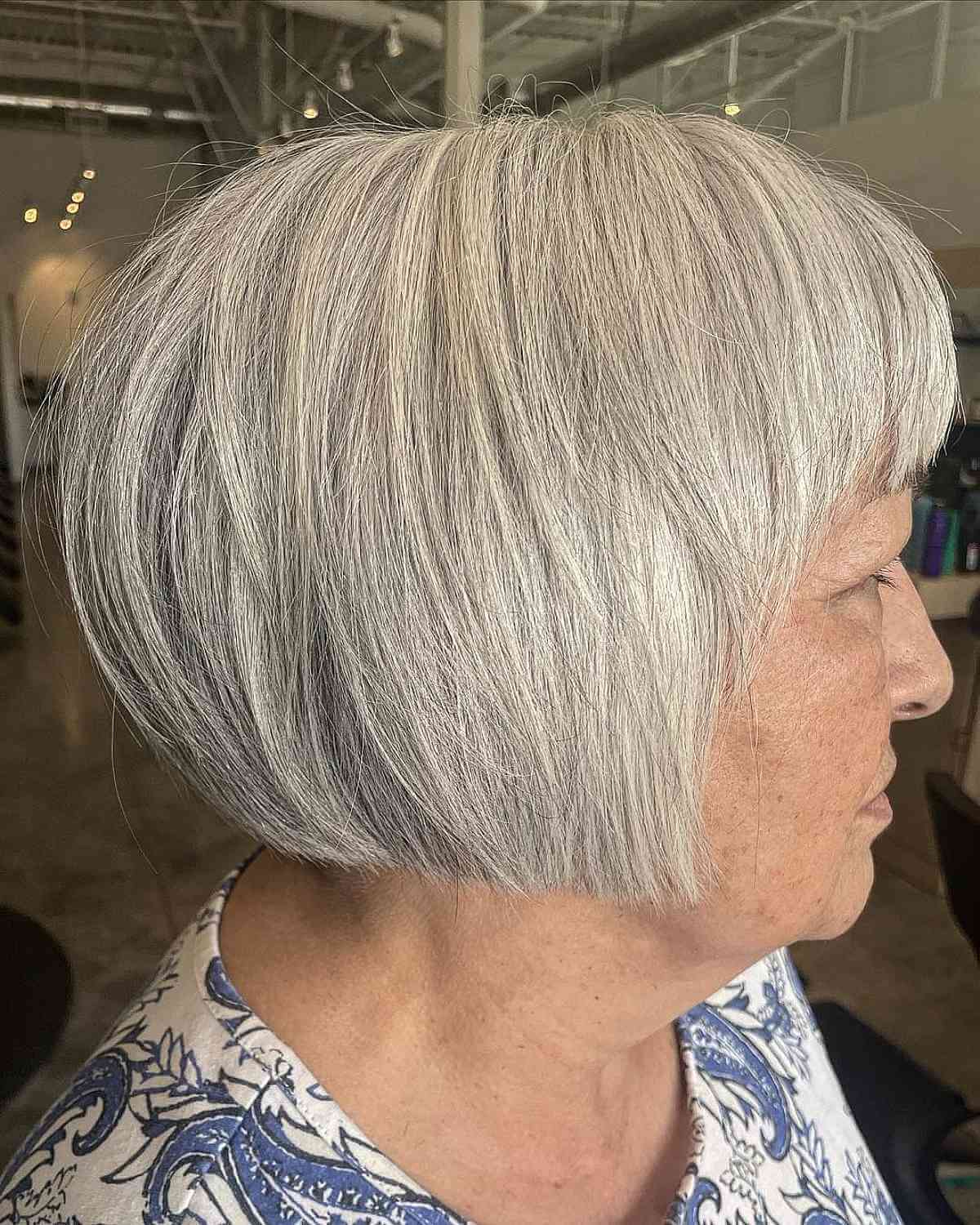 Jaw-Length Straight Bob with a Bang for 50-Year-Old Women with Fine Hair
