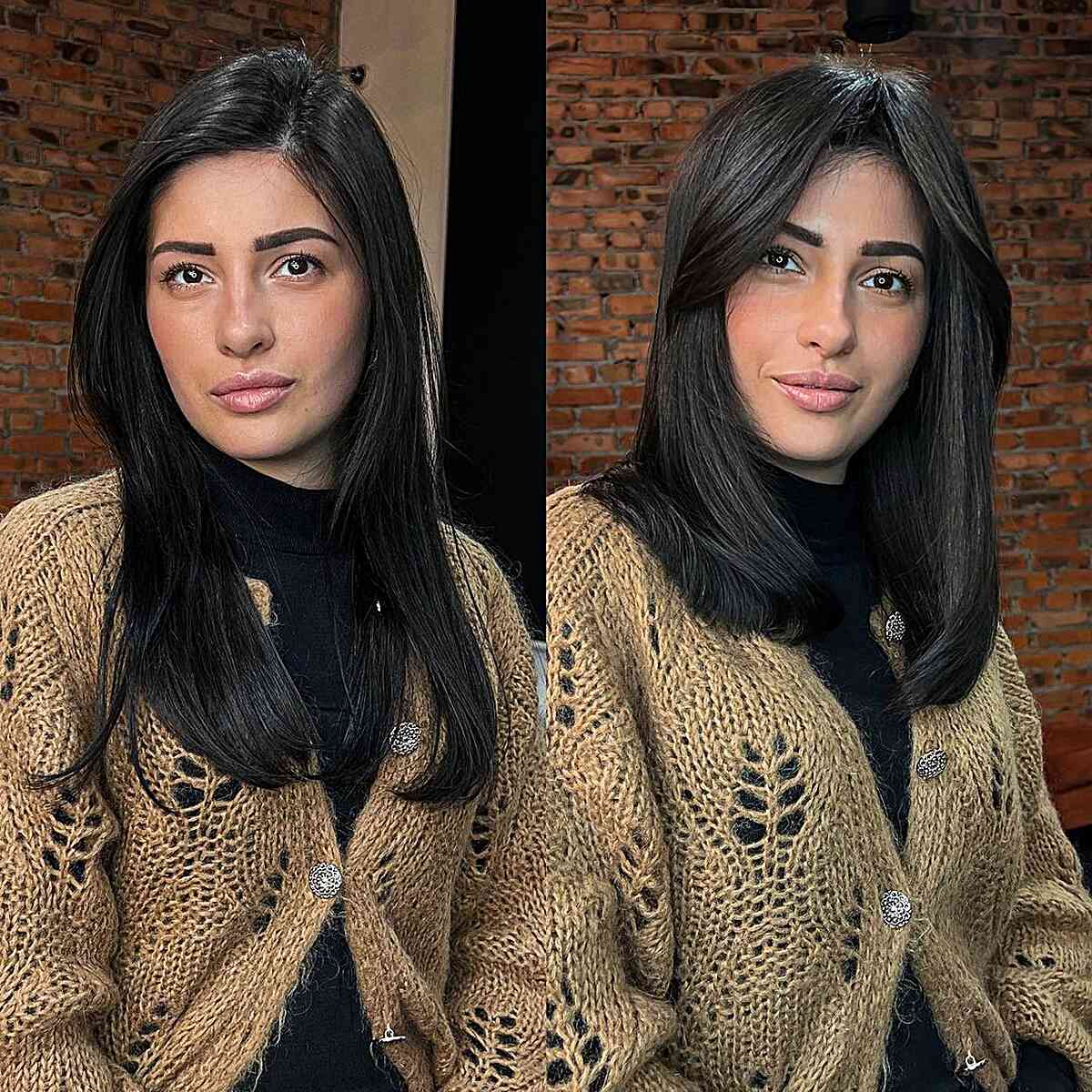 Straight Medium-Length Hair with a Center Part for Women with an Oval Face