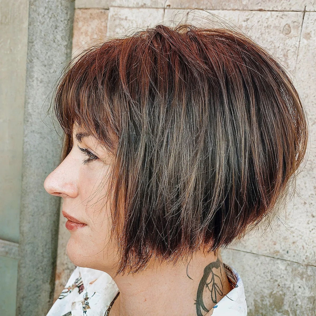 Layered and Stacked Textured Bob with Layers