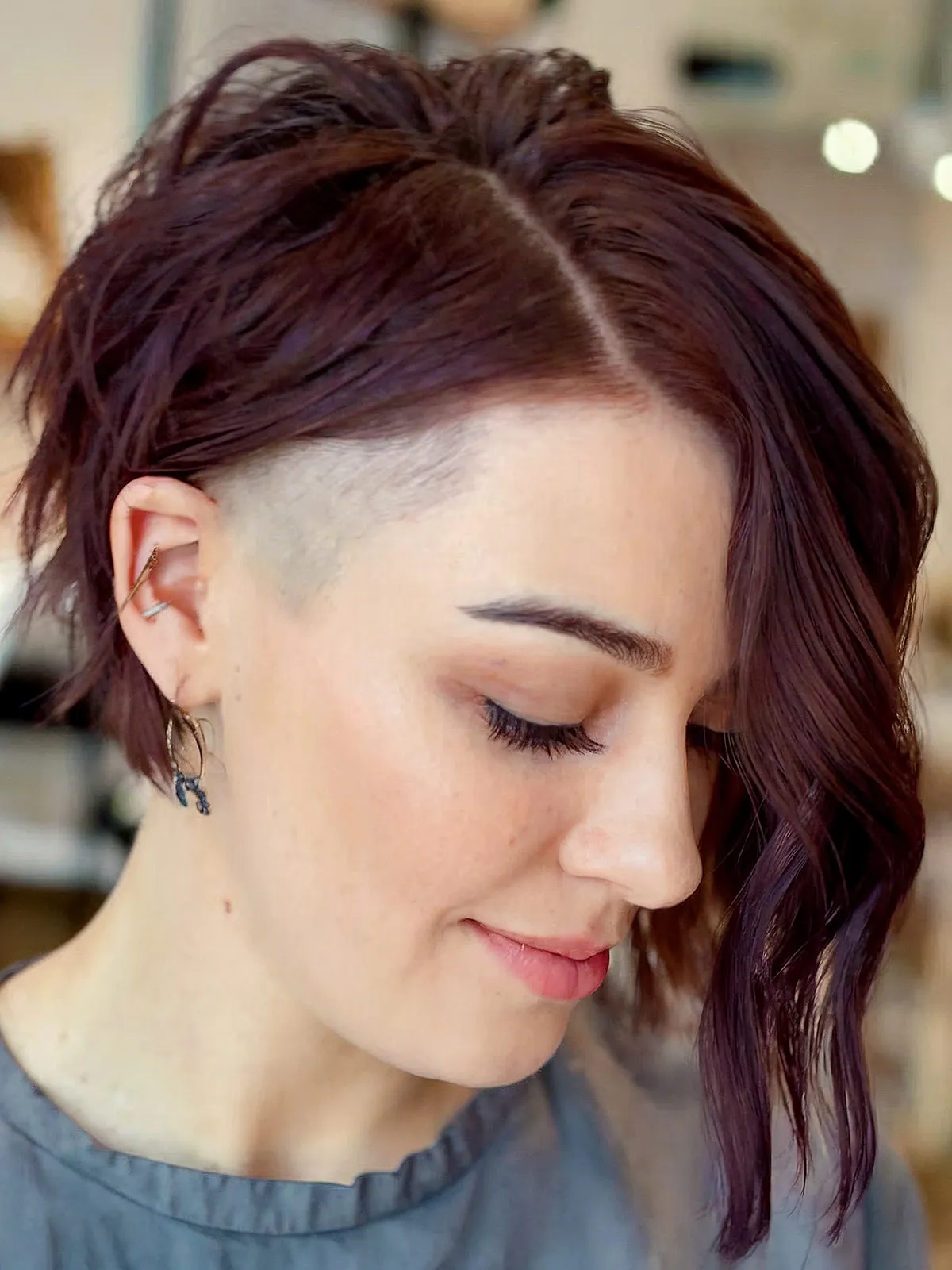 Short Layered Asymmetrical Bob with Shaggy Undercut