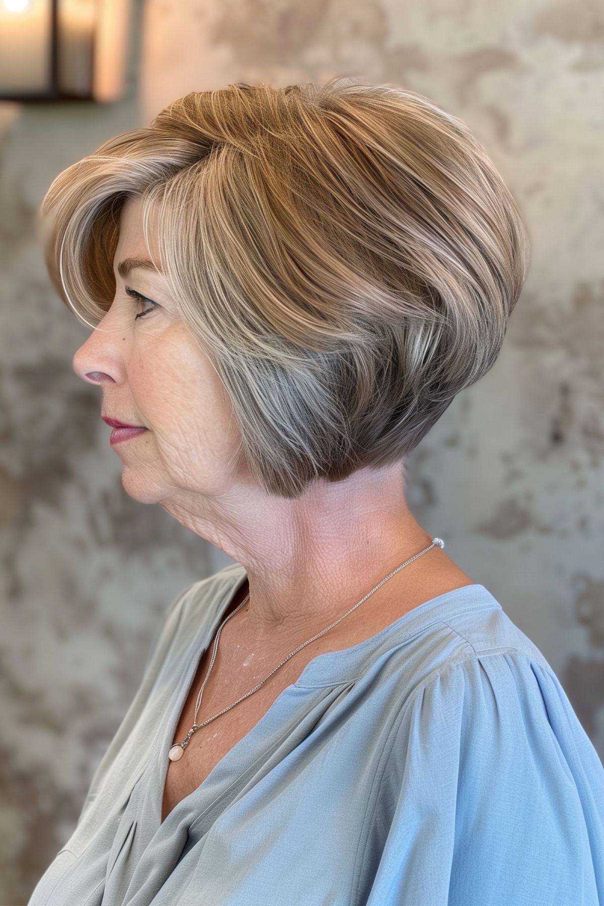 Mid-length layered bob cut and square face