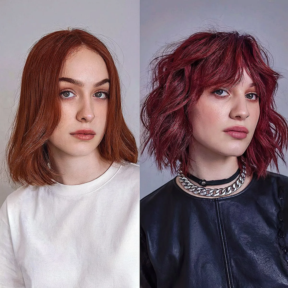 Layered Bob with Bangs in Wine Color