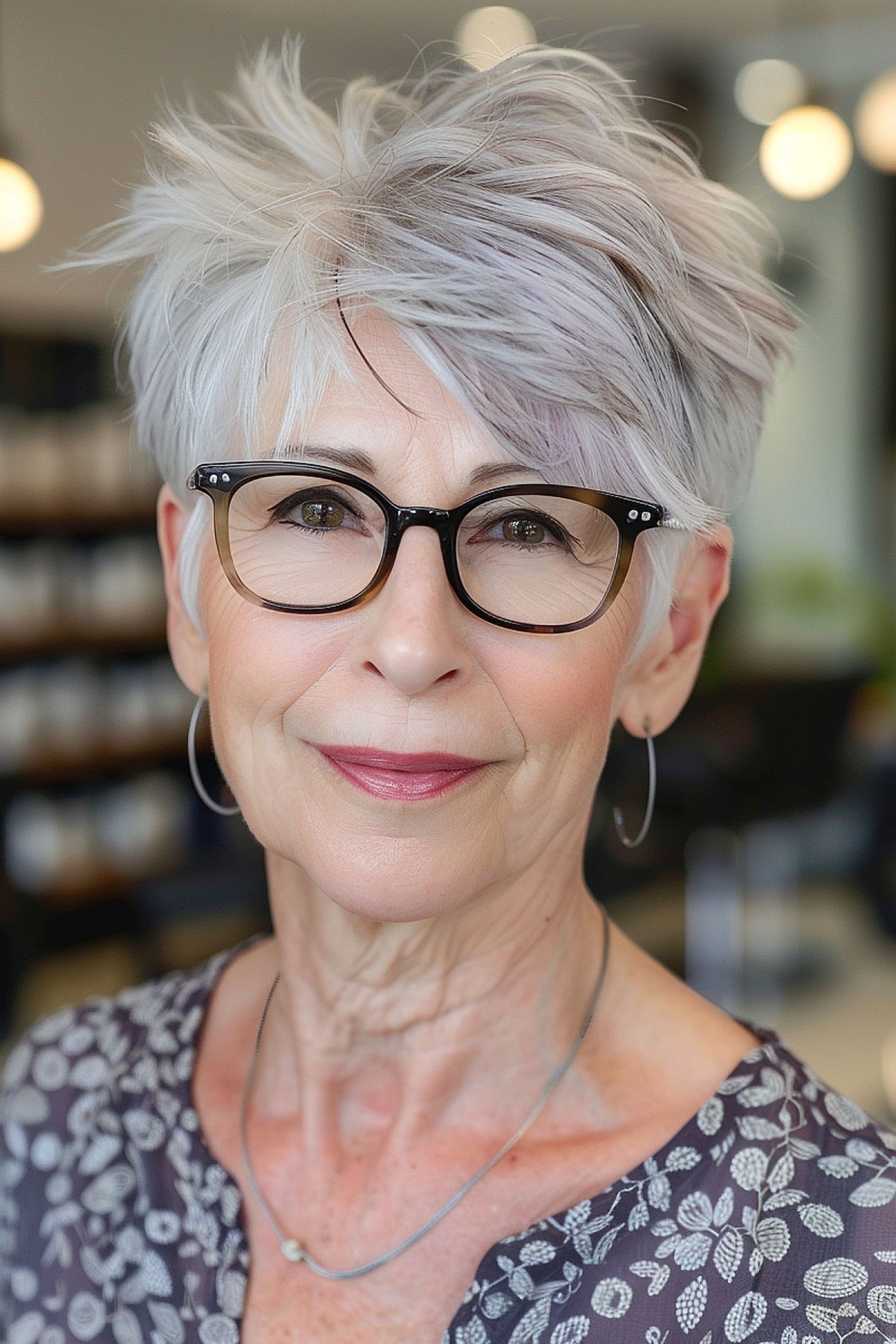 Layered choppy pixie hairstyle for older women
