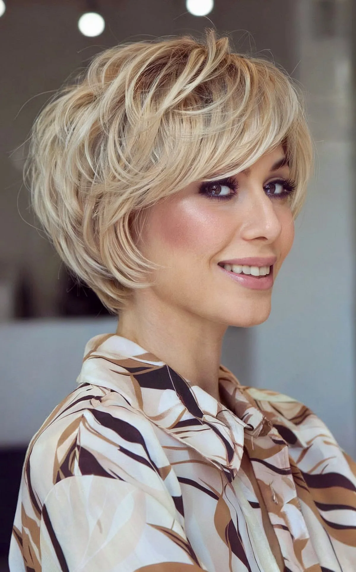 Layered Feathered Bixie Cut for women with thick hair