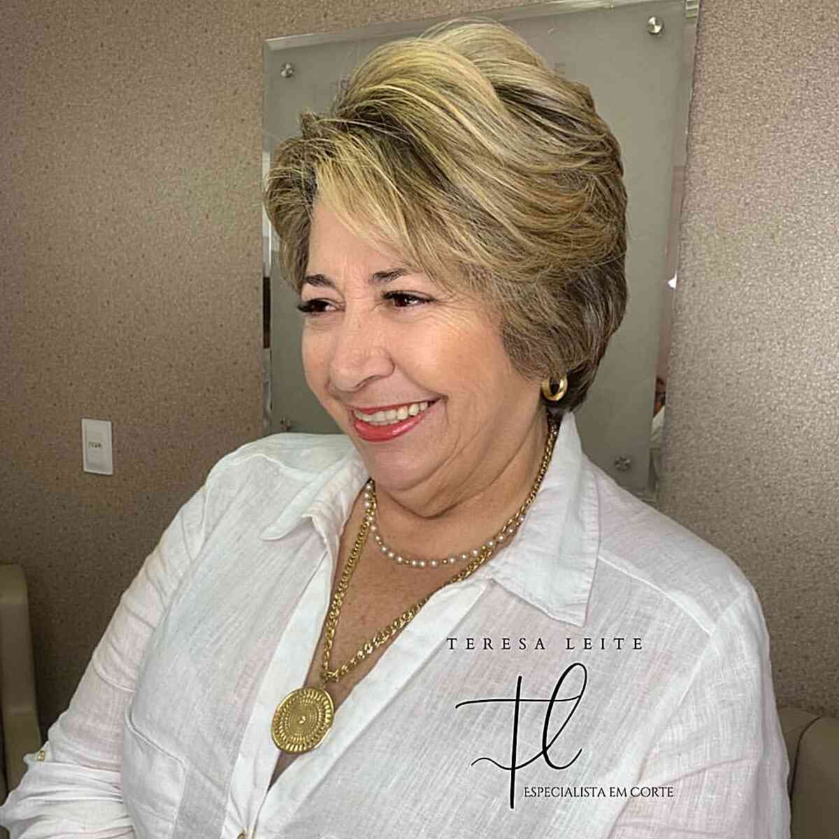 Short Layered Feathered Pixie Cut with Soft Waves for Round Faces and Older Women