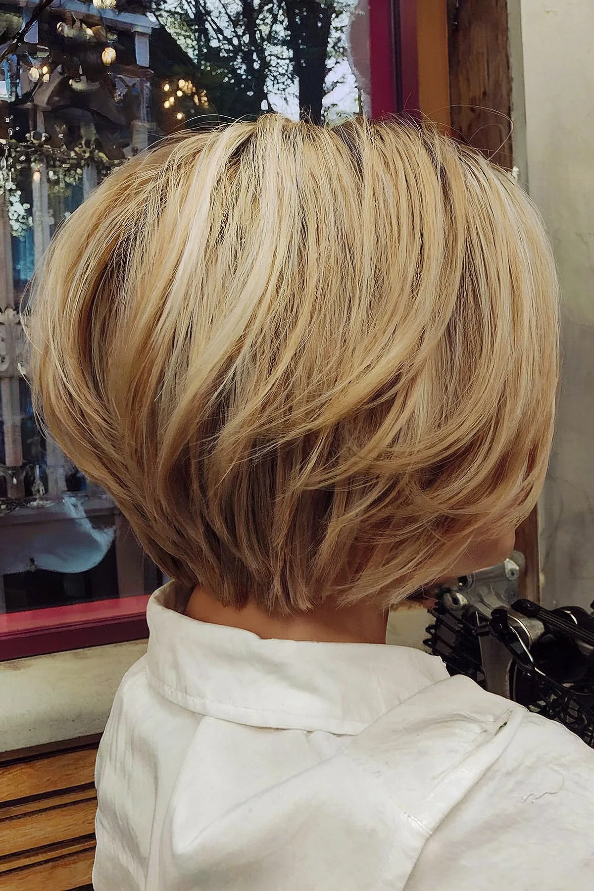 Layered Feathered Stacked Blonde Bob