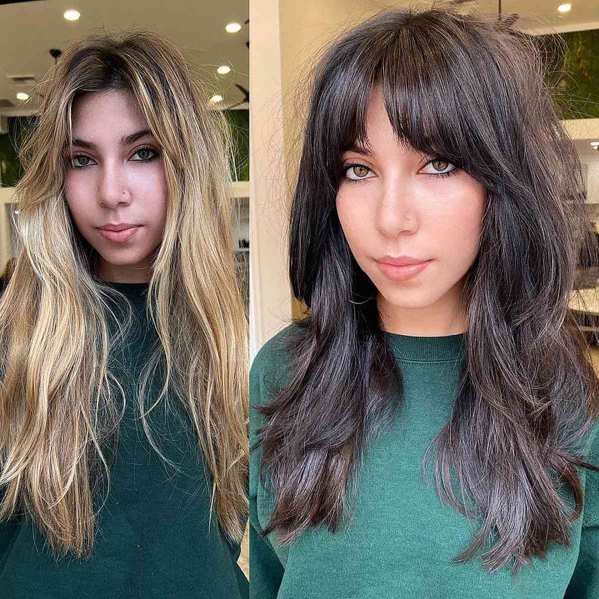 Layered Long Shaggy Hairstyle with Middle Part Bangs