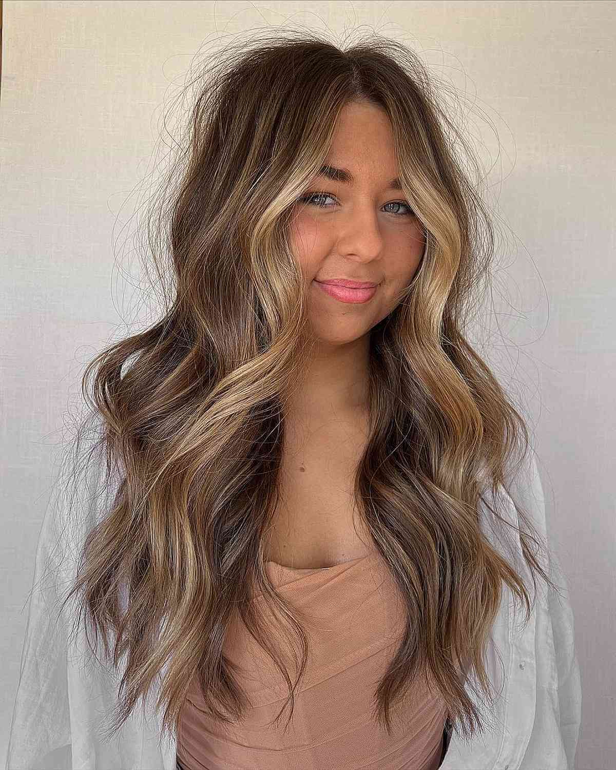 Layered Long Hair with Money Piece for Circular Faces with Thick Hair