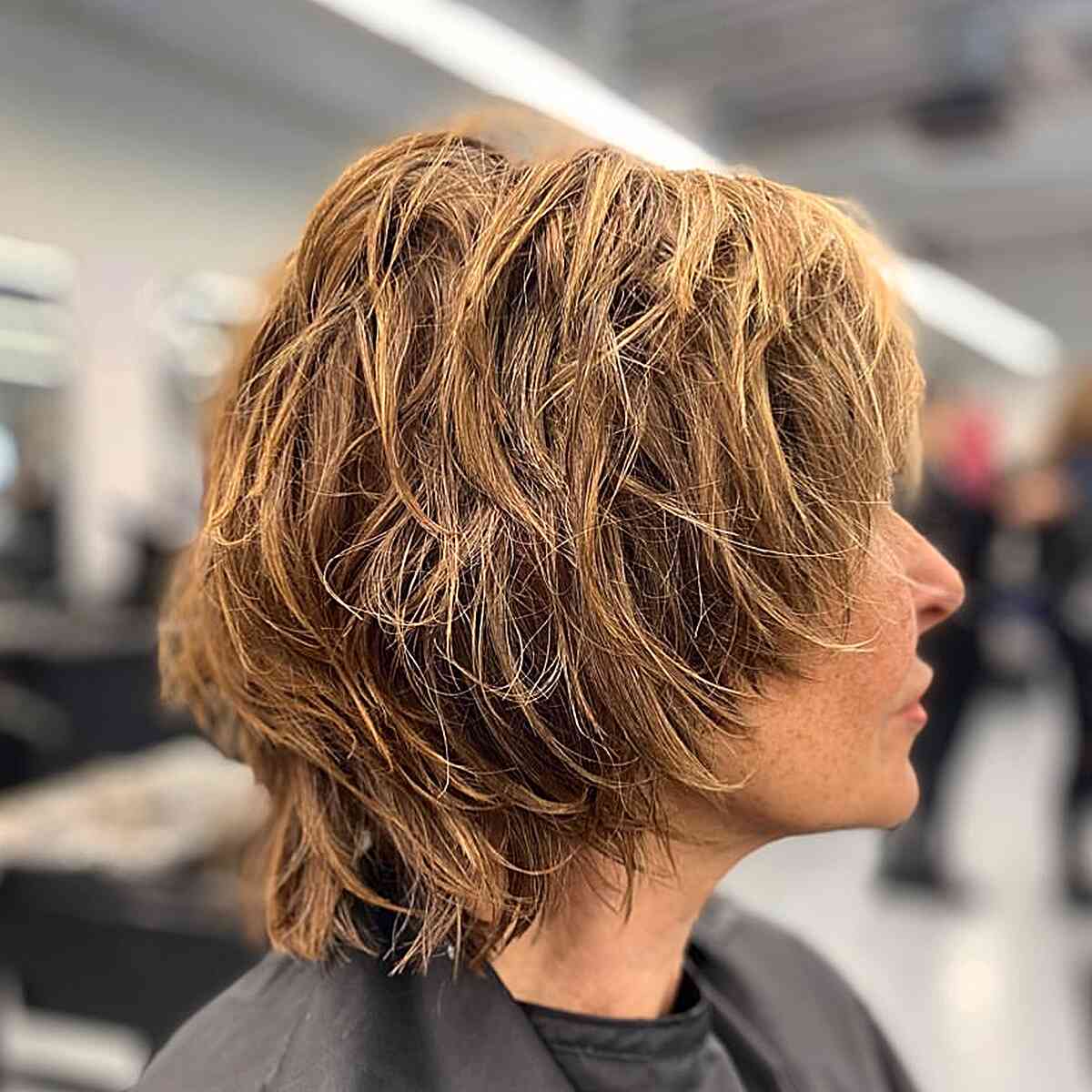 Layered Neck-Length Messy Shagged Short Cut for Older Women with Straight Hair