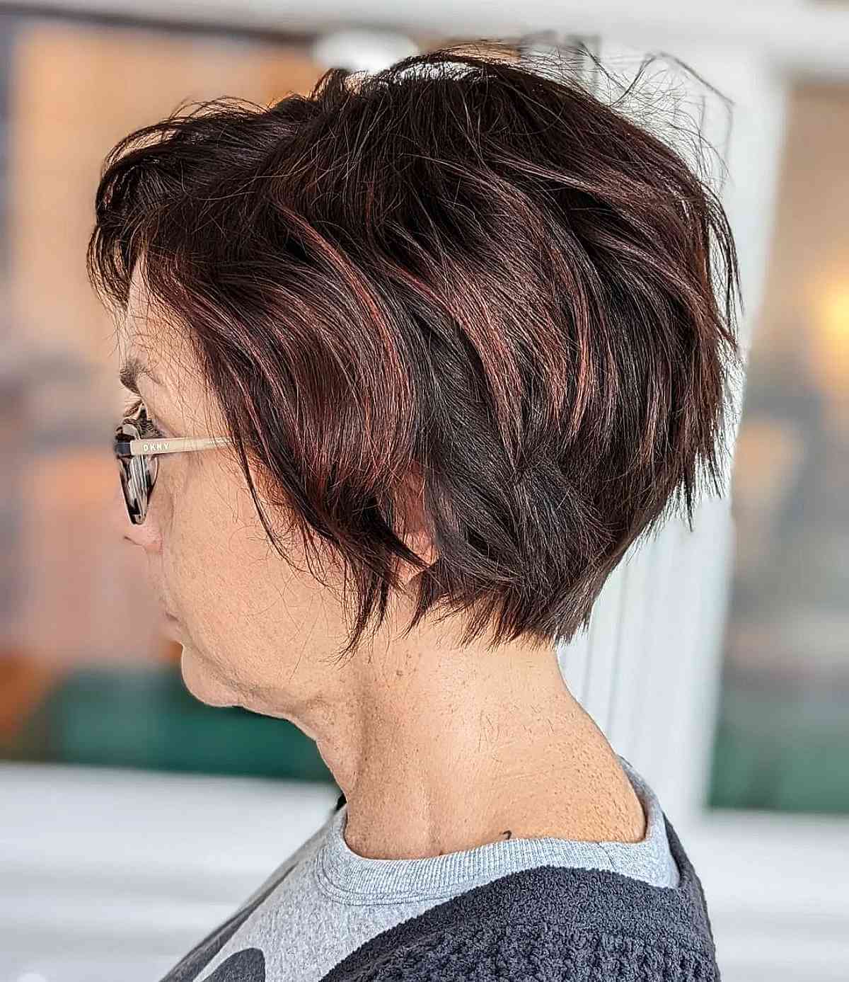 Layered Pixie Bob for Mature Women with Glasses for 70-Year-Old Women