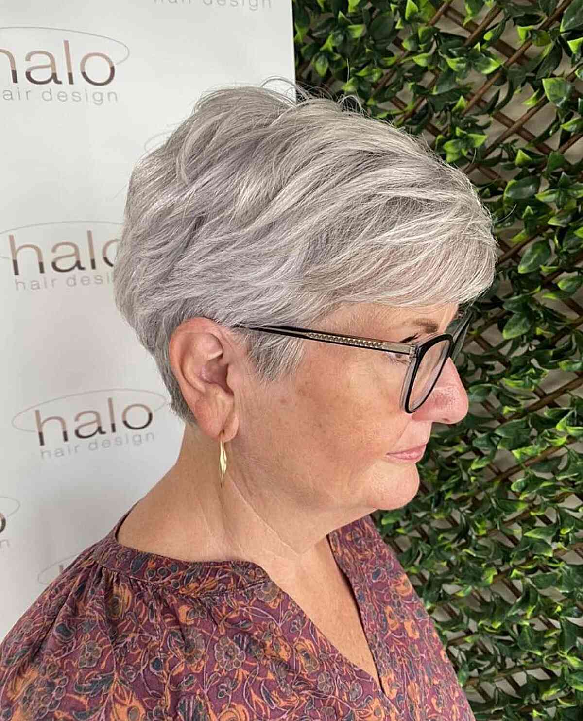 Layered Long Pixie with Fringe for Mature Women Over 70 with Glasses