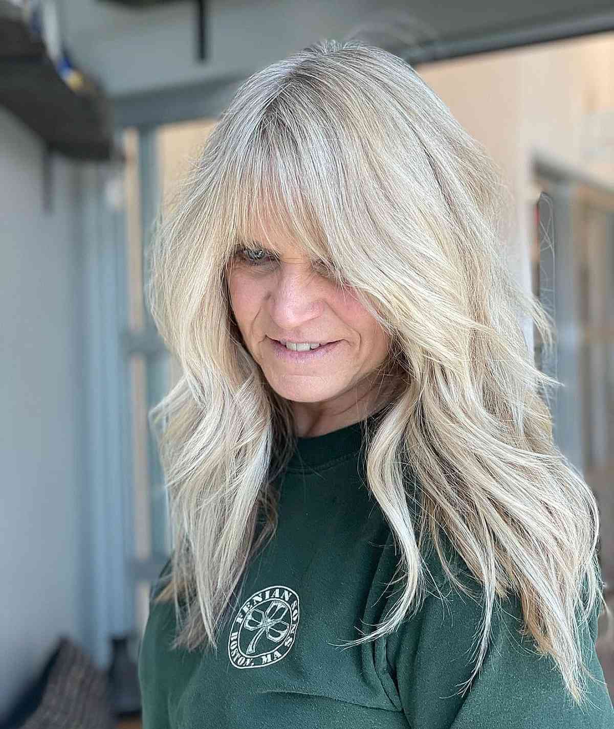 Long Layered Shag Hairstyle for Women Over 70 with Thicker Hair