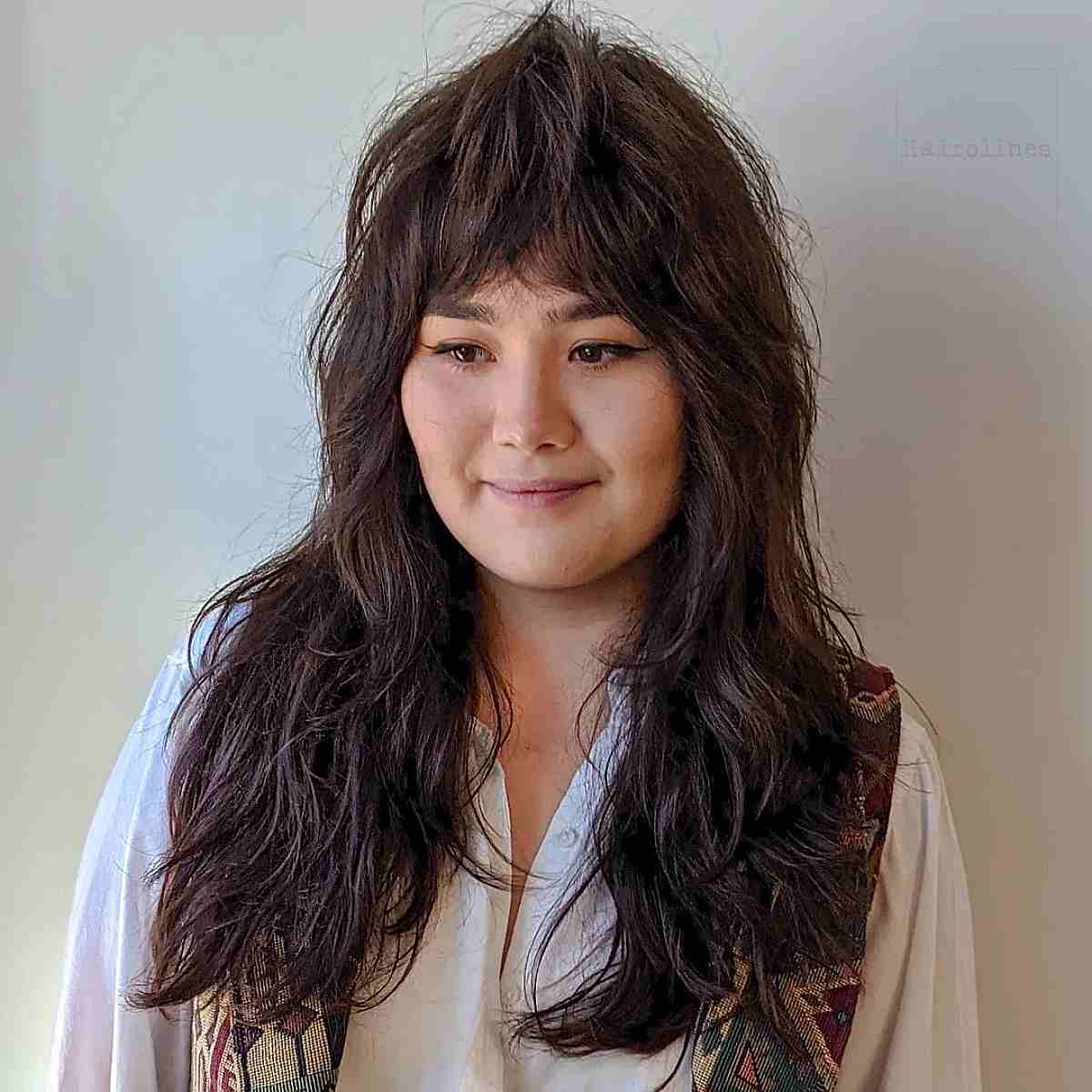 Layered Textures and Choppy Ends with Bangs on Long Hair