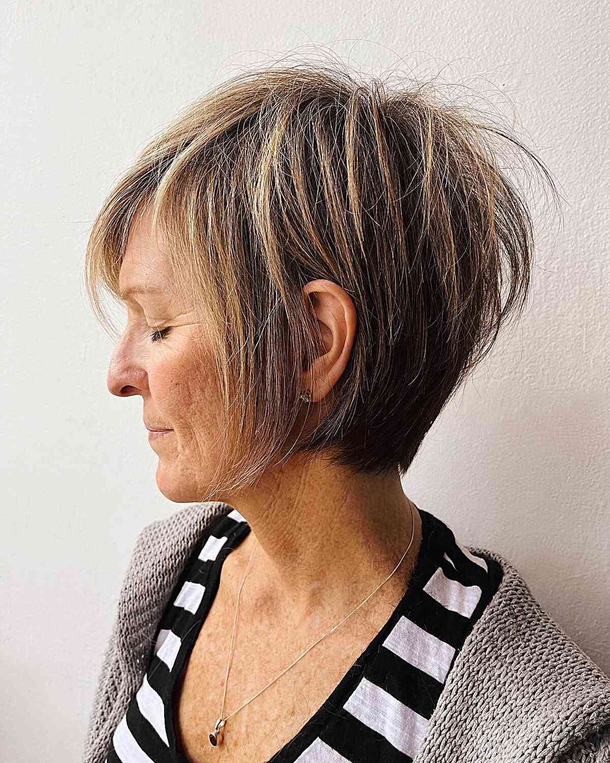 Light and Layered Bixie Cut for older ladies with straight hair