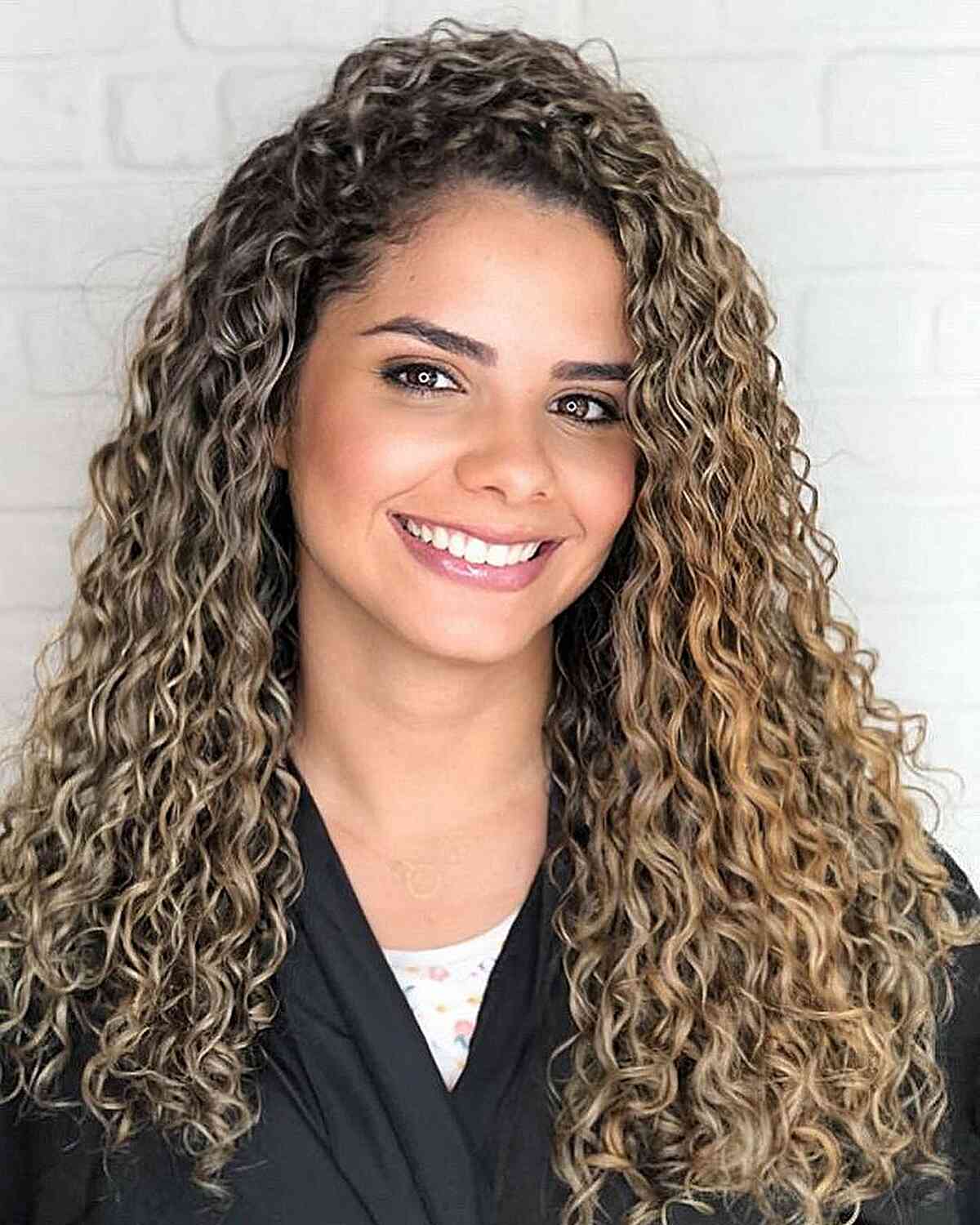 Light Ash Blonde Curly Balayage for long hair