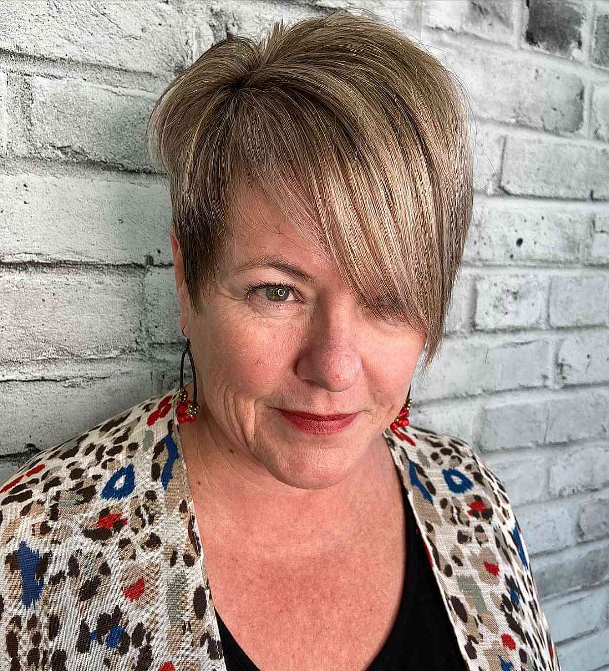 Light Ash Blonde Pixie with Extended Fringe