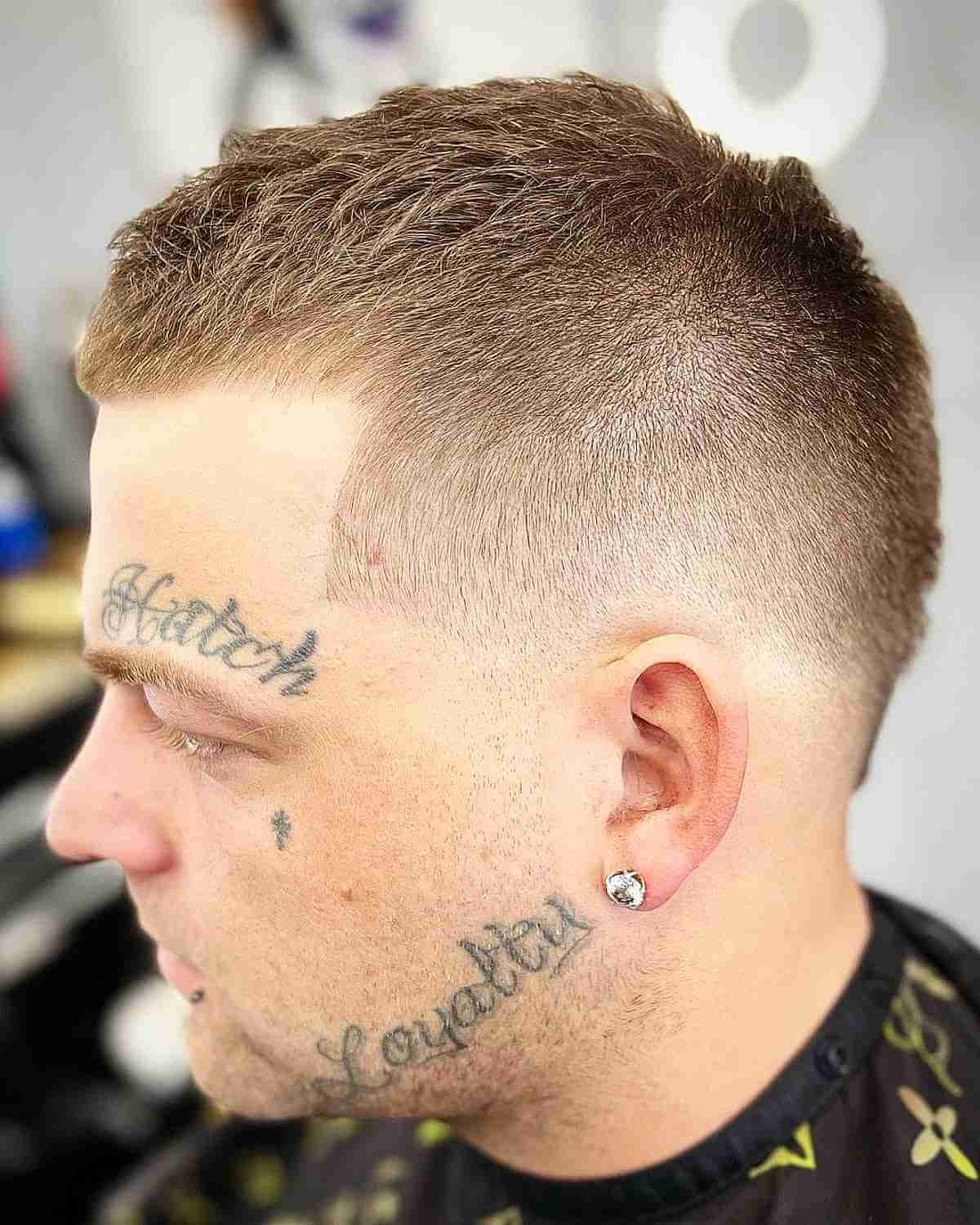 Light Blonde Crew Cut with Tapered Burst Fade for Guys