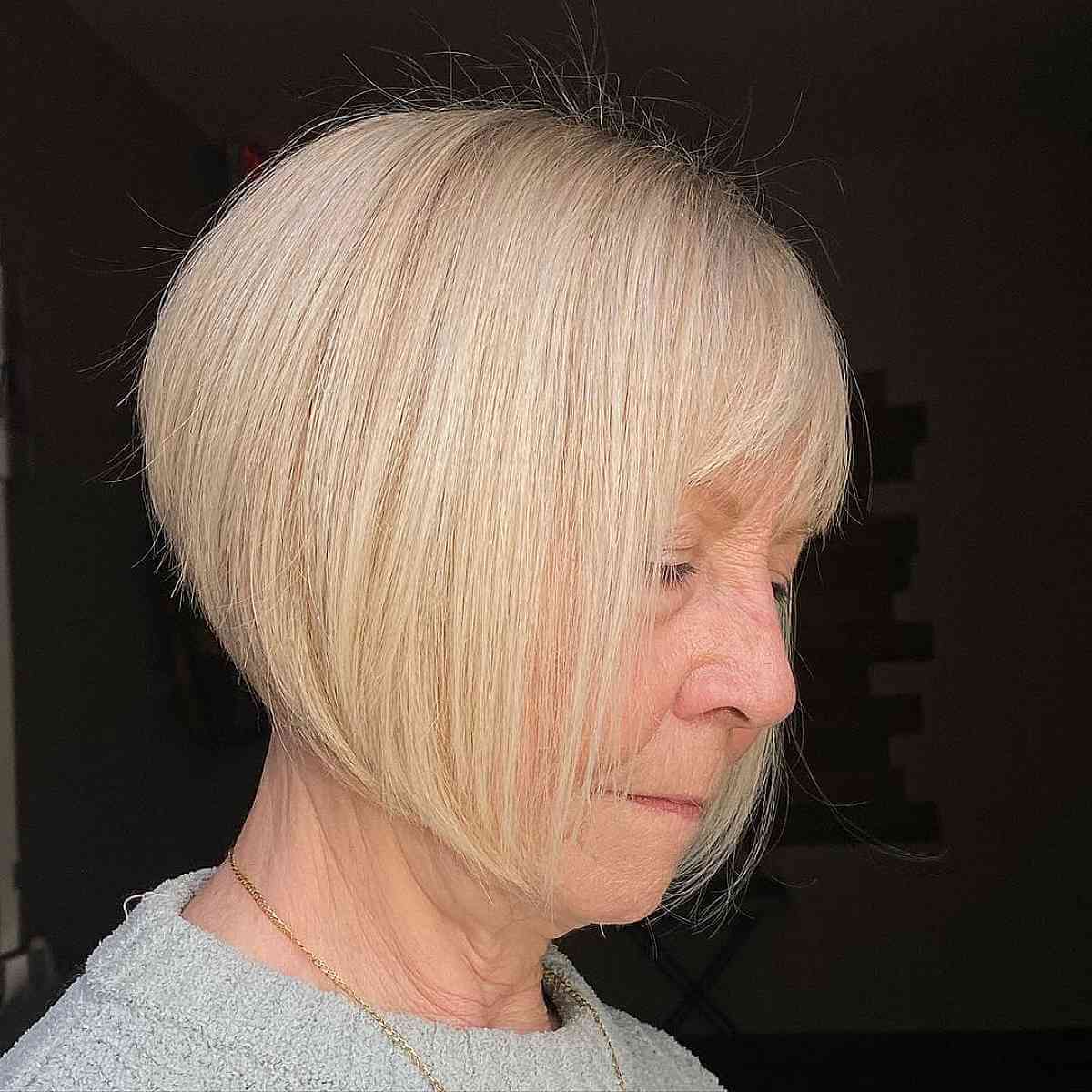 Light Blonde Stacked Bob with Fringe for Women in Their 70s