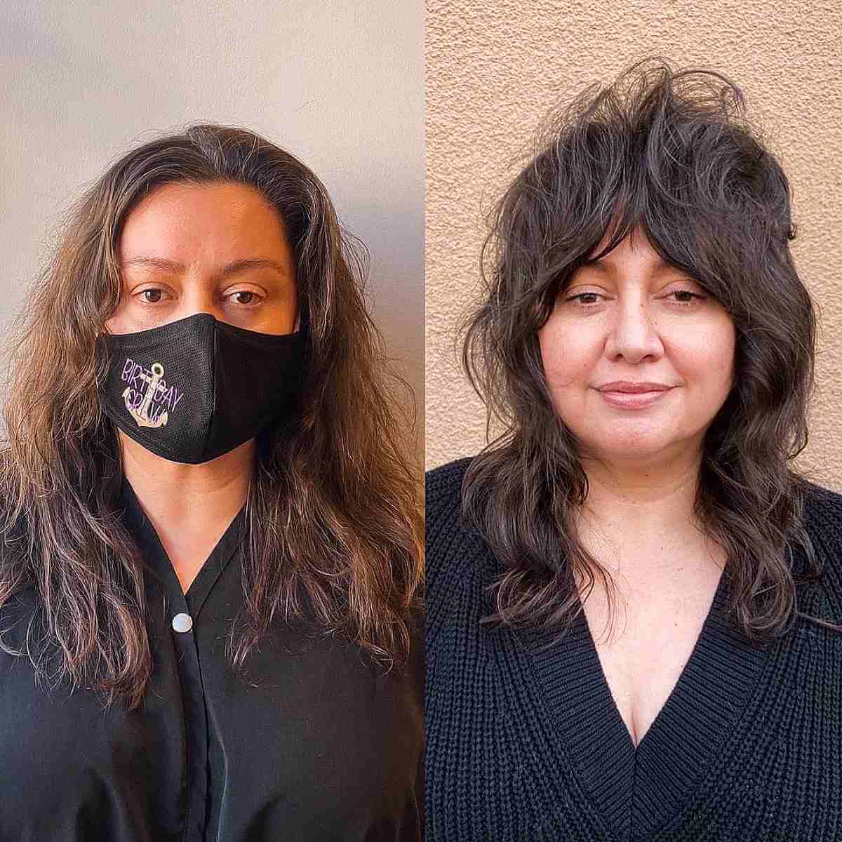 Medium Lightweight Shag with Bangs and Waves for Women Over 50