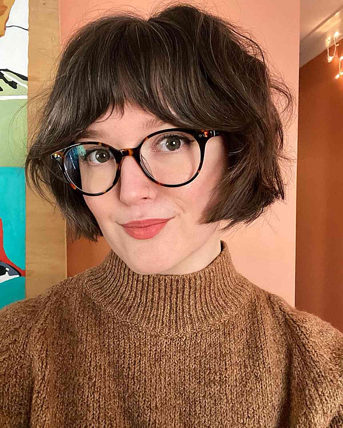 Lip-Length French Bob with Textured Bangs