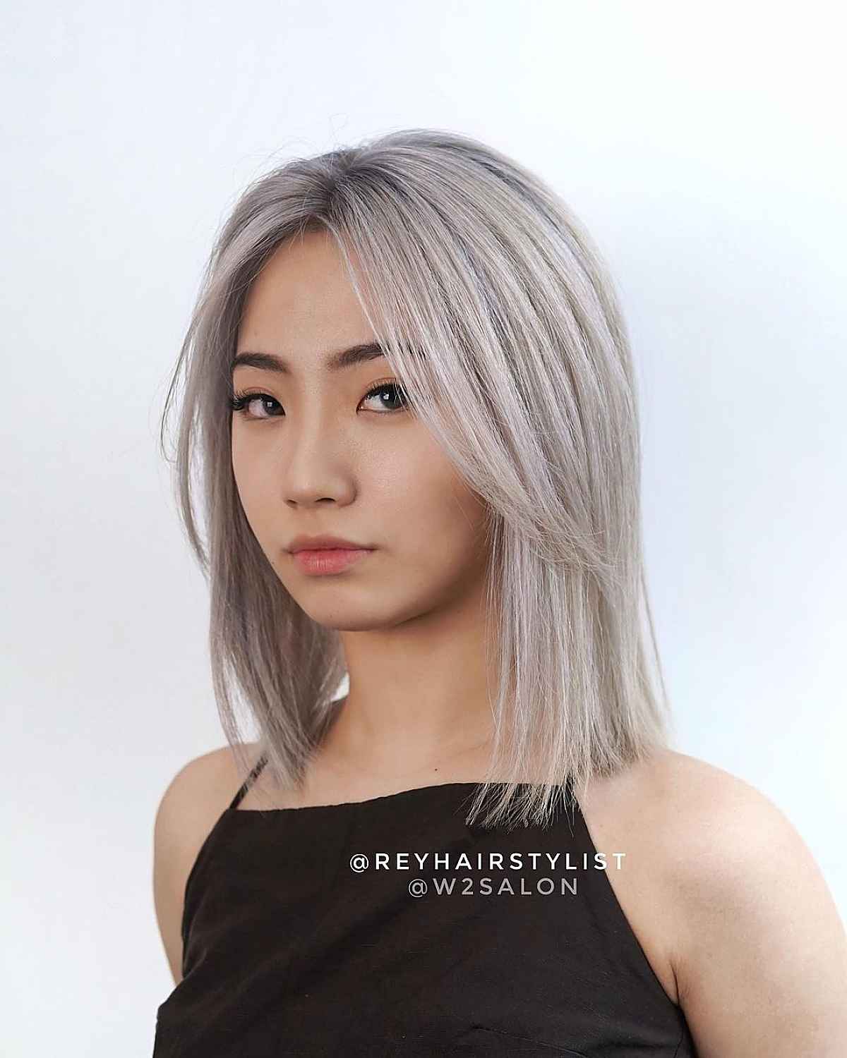 Lob Hairstyle with Extended Curtain Bangs