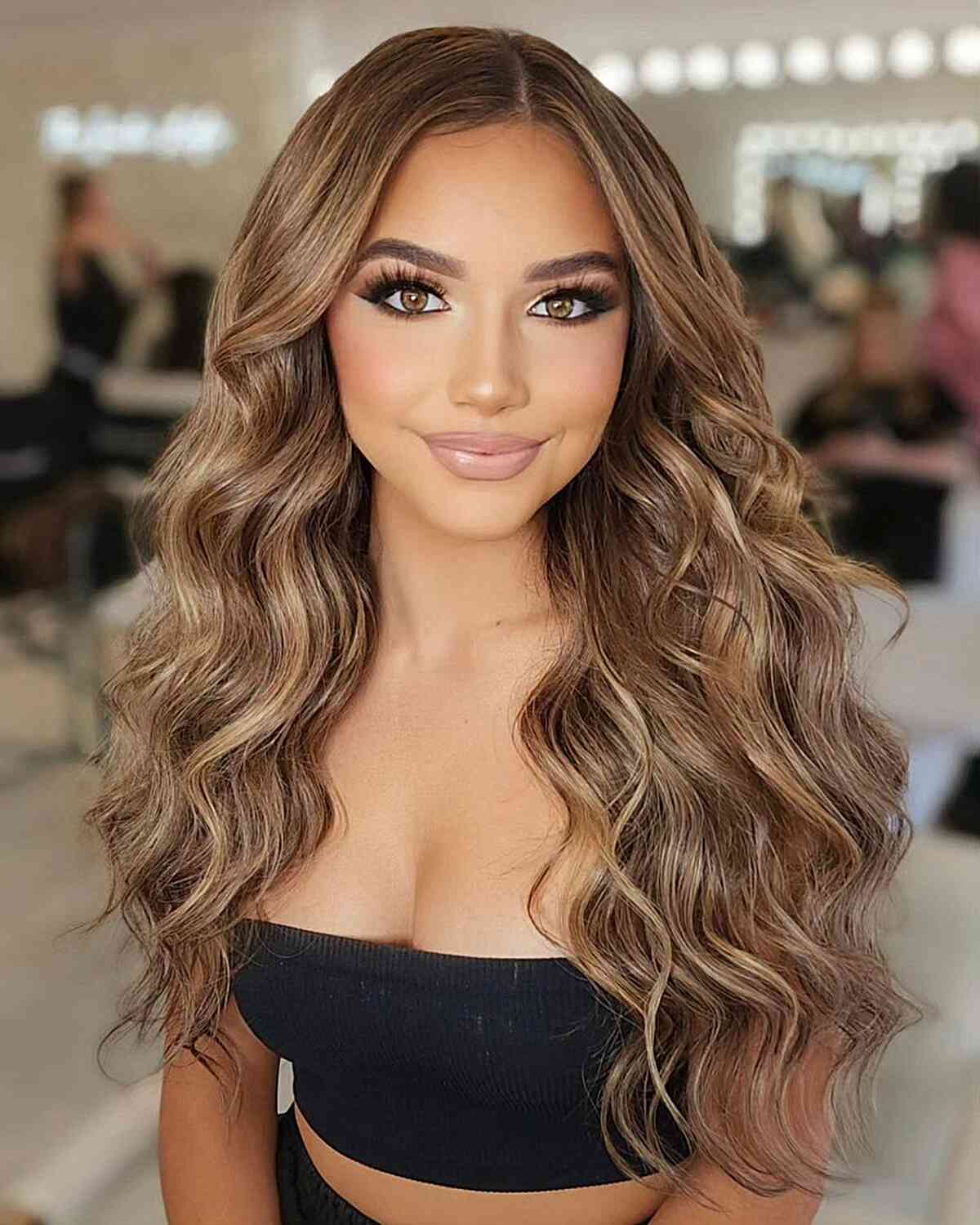 Long Brunette Waves with a Side Part