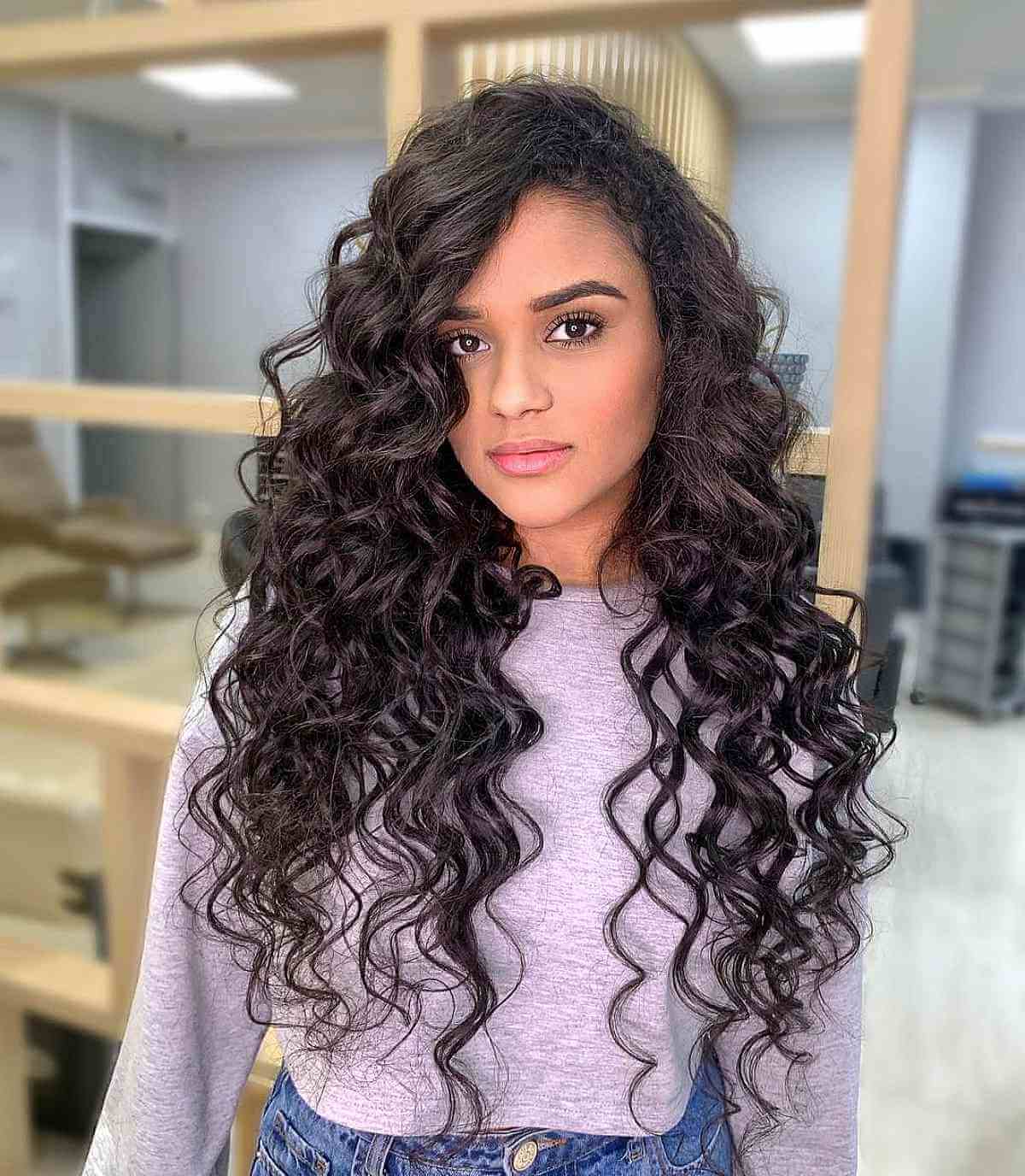 Long Curly Black Hair at Waist Level