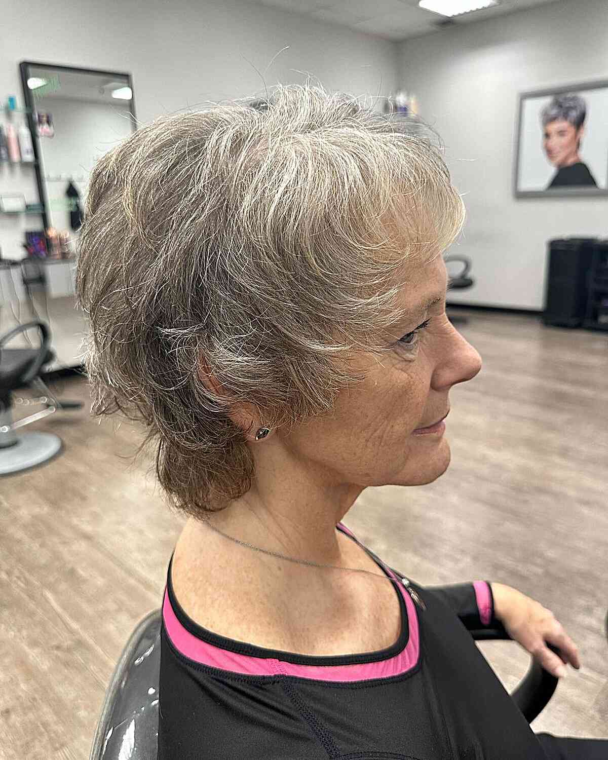 Long Pixie Shag with Subtle Bangs for women over 70 years old