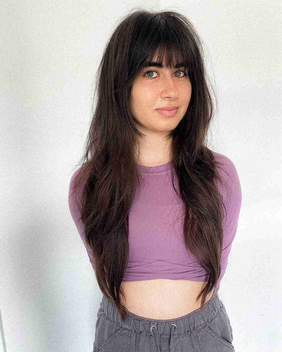 Straight Long Razor Cut Layers with Fringe