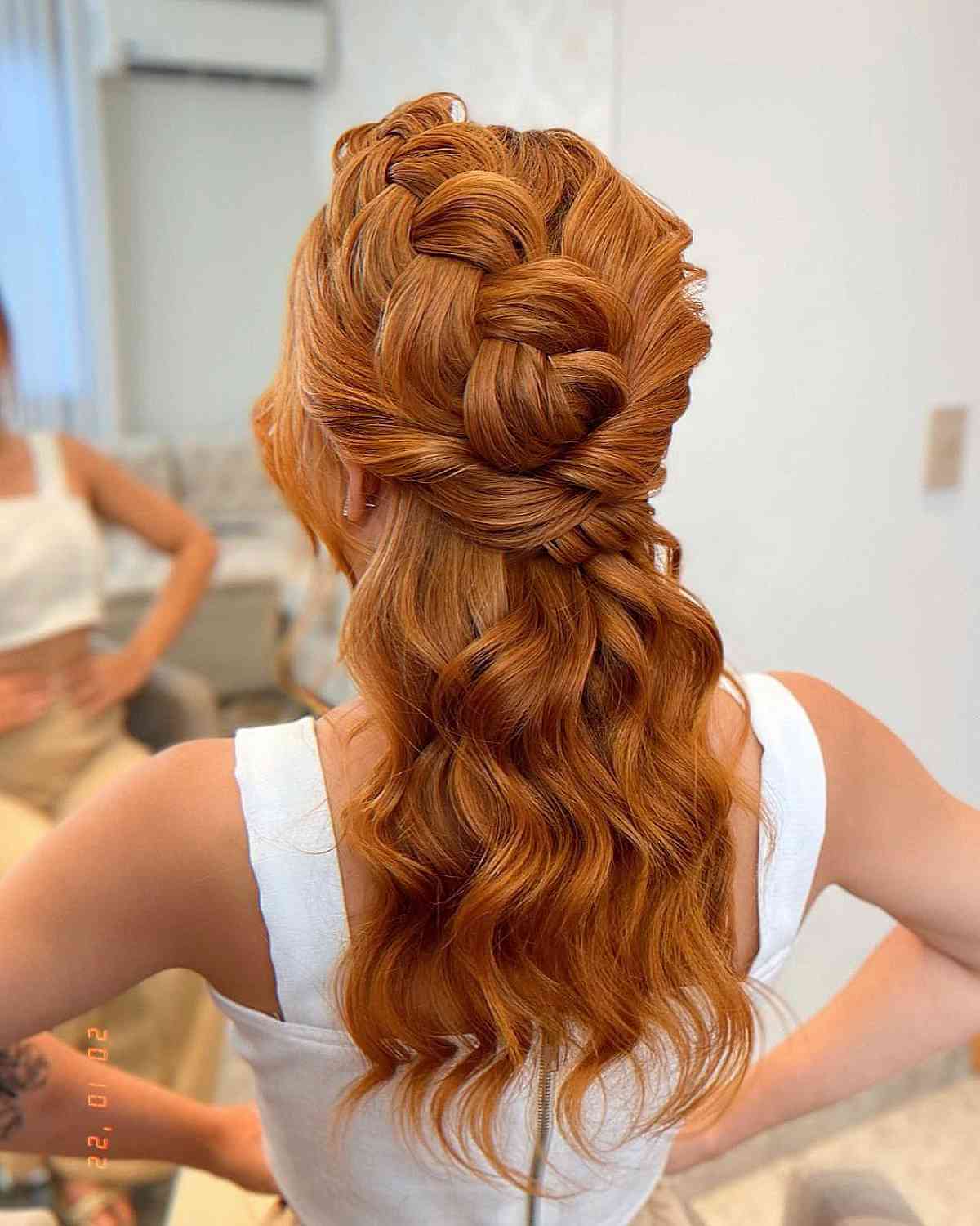 Lovely Light Auburn Flowing Half Up Half Down Style