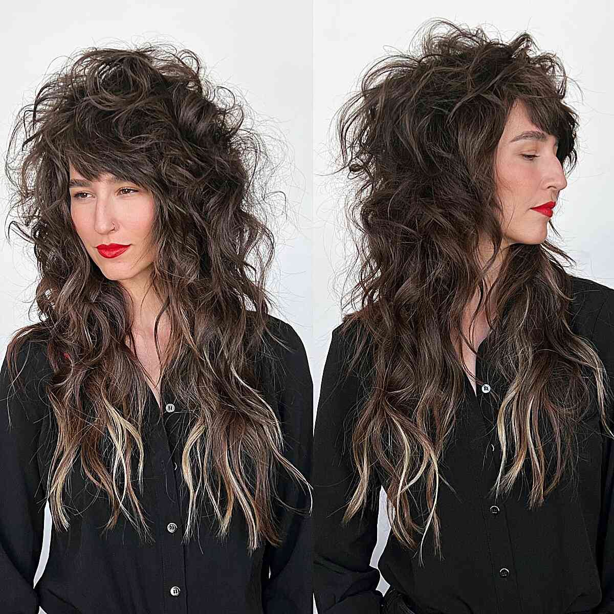 Luxurious Long Shaggy Hairstyle with Bold Fringe