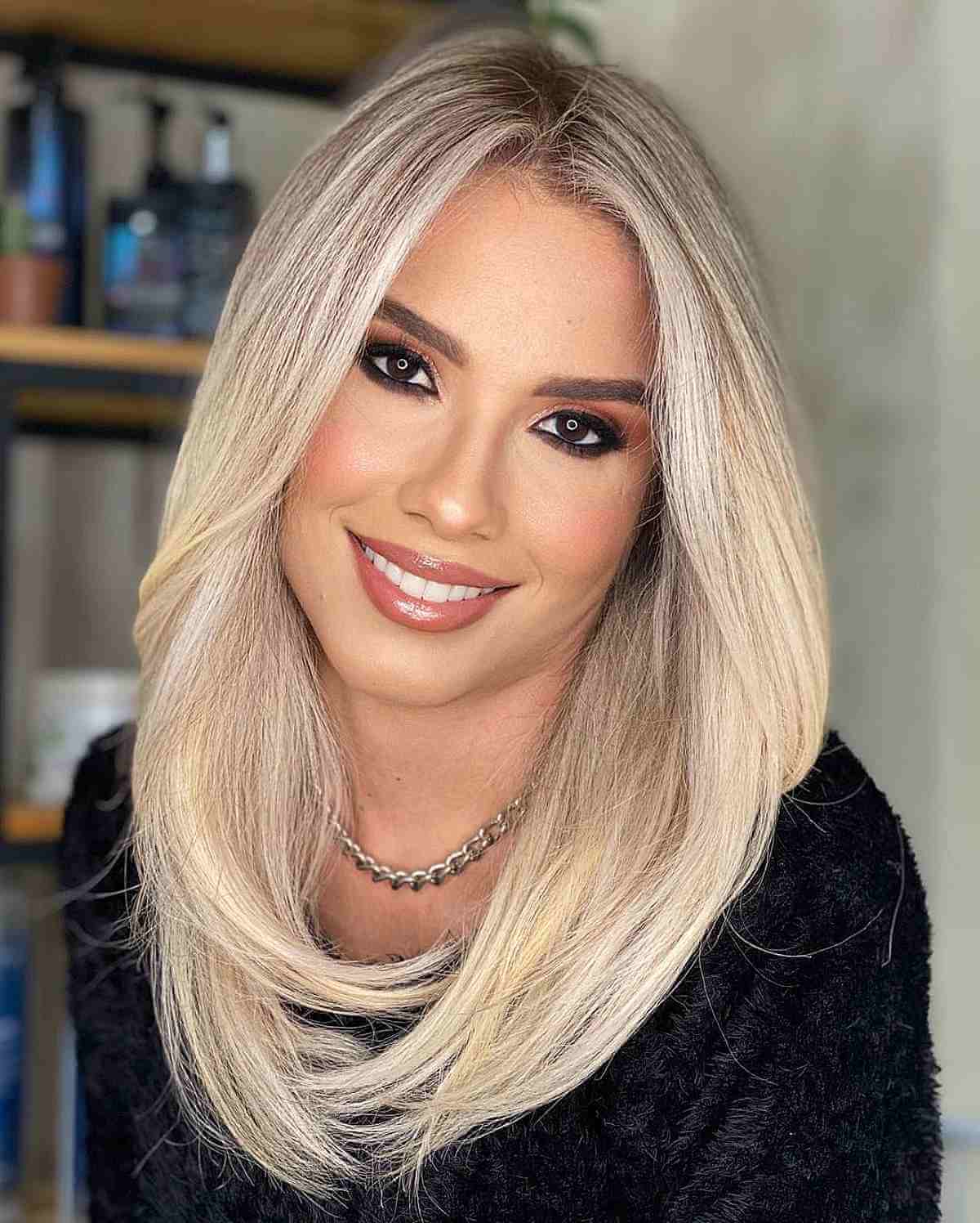 Medium Hair with Blonde Layers