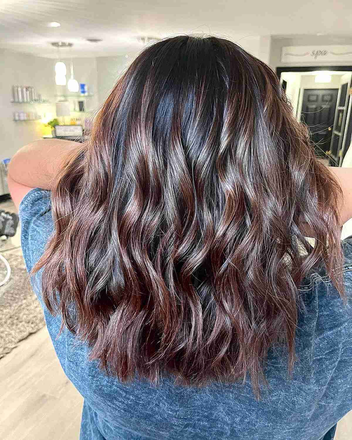 Medium-Length Brunette Hair with Subtle Burgundy Hues