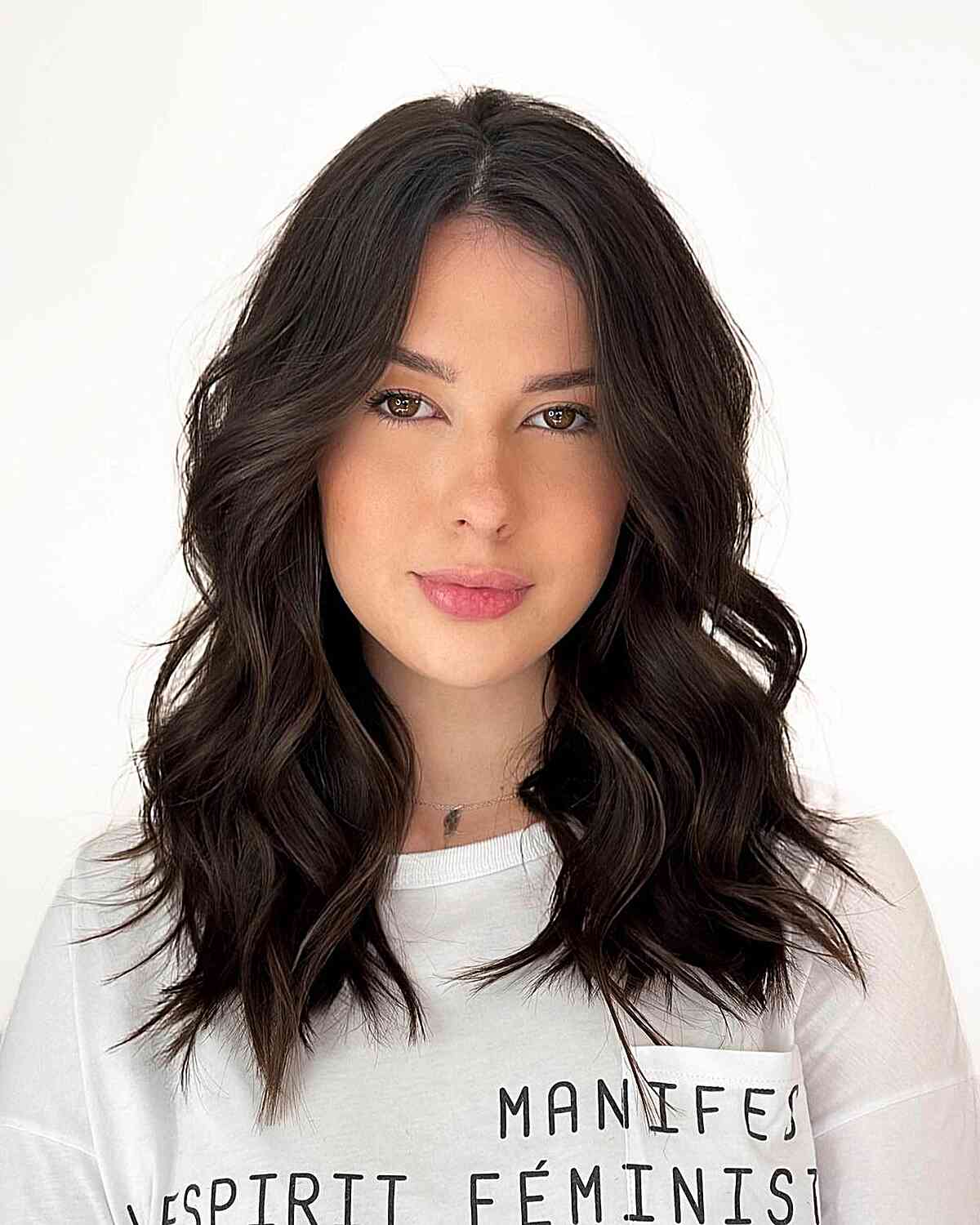 Medium-Length Brunette Shag with a Side Part
