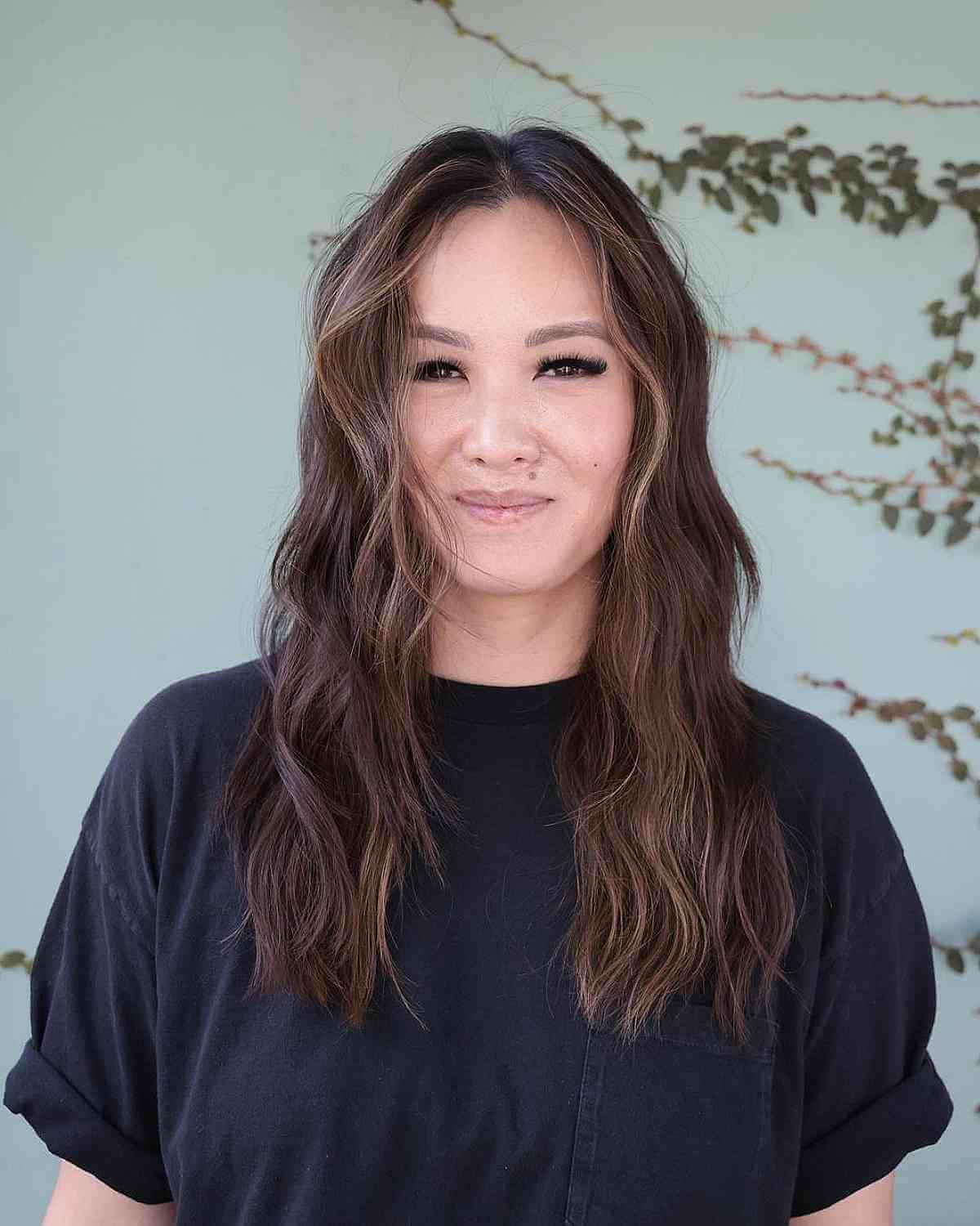 Medium-Length Effortless Brunette Loose Wavy Hair