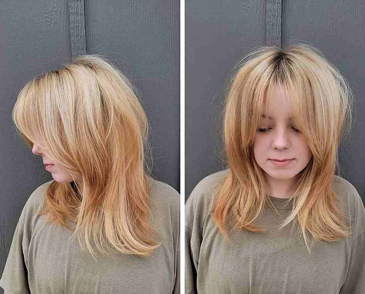 Medium-Length Straight Shag with Curved Bangs