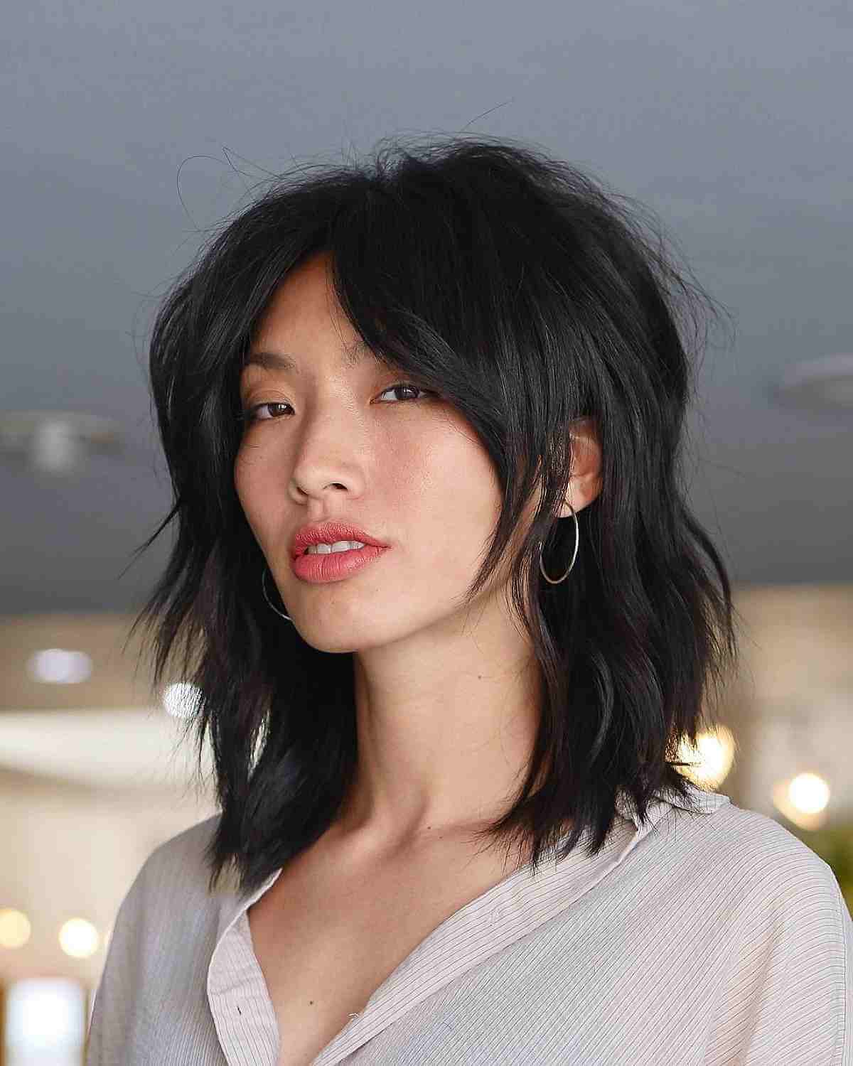 Medium-Length Shaggy Bob with Fringed Bangs