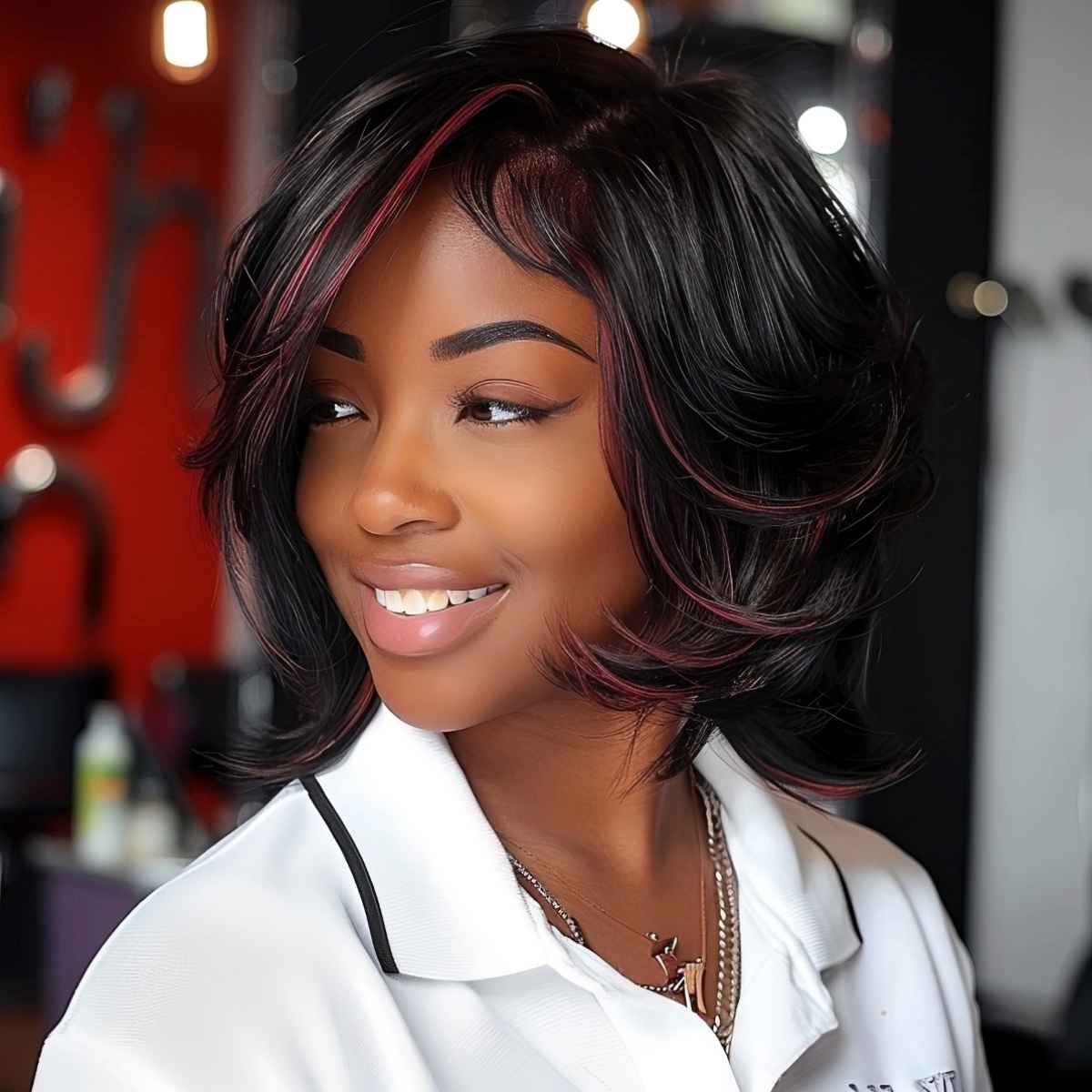 Medium-Length Weave with Dark Shades and Highlights Hairstyle