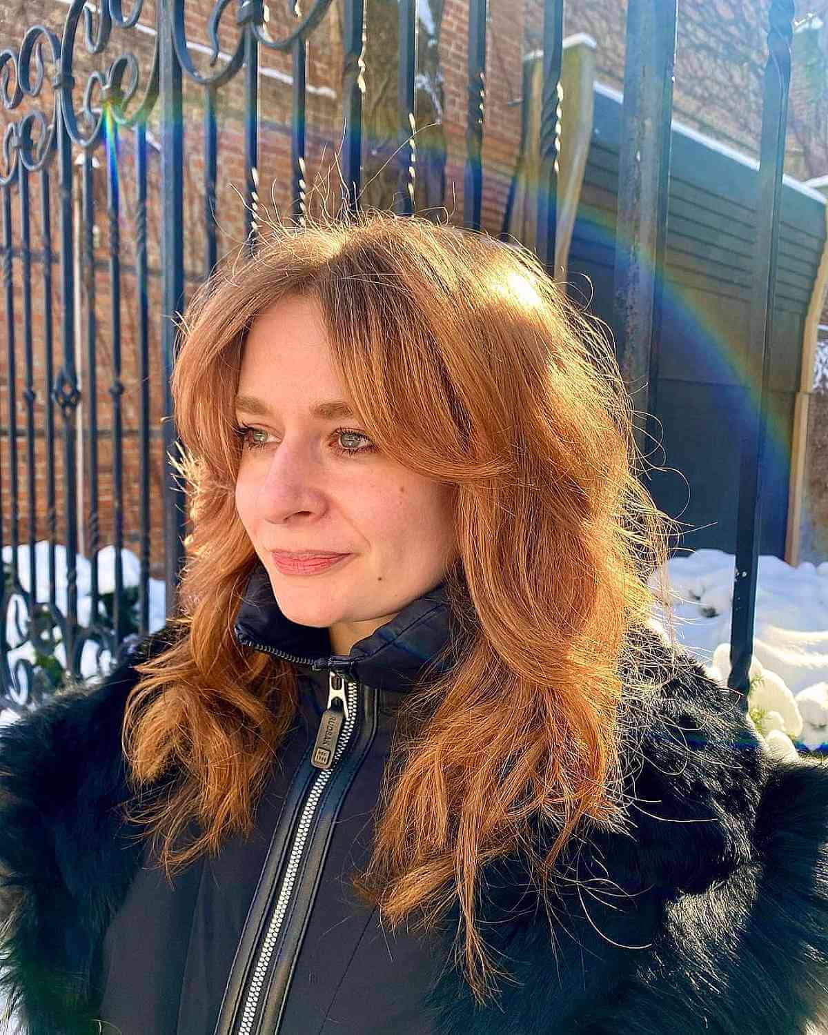 Medium Shag with Fringe Bangs for a 40-Year-Old with Luscious Hair